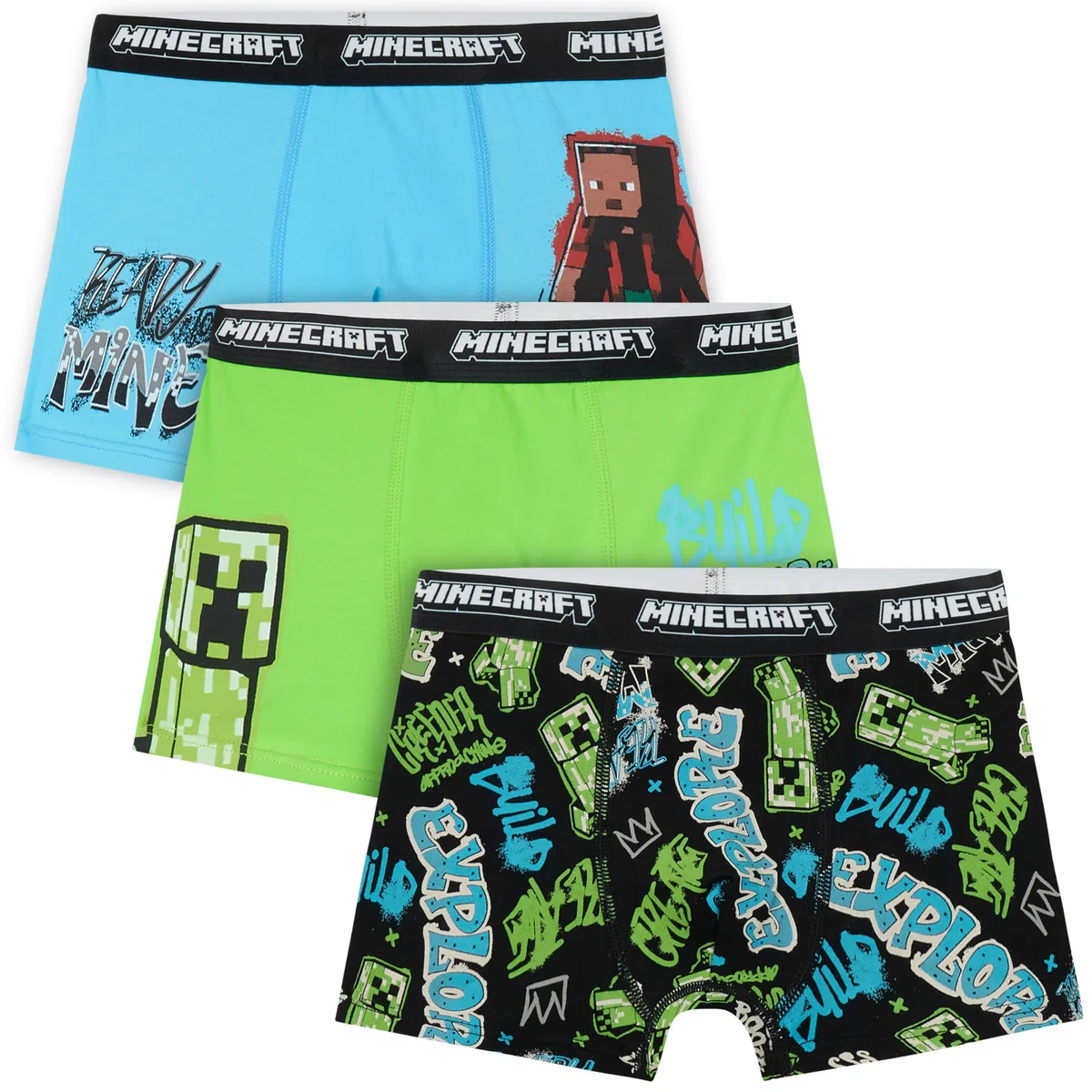 Get Trend - Minecraft 3 Pezzi Boxer Bambino e Ragazzo 7-14 Anni, Mutande Intimo, Elastico in Vita e Traspirante, Creeper Regalo Bambino