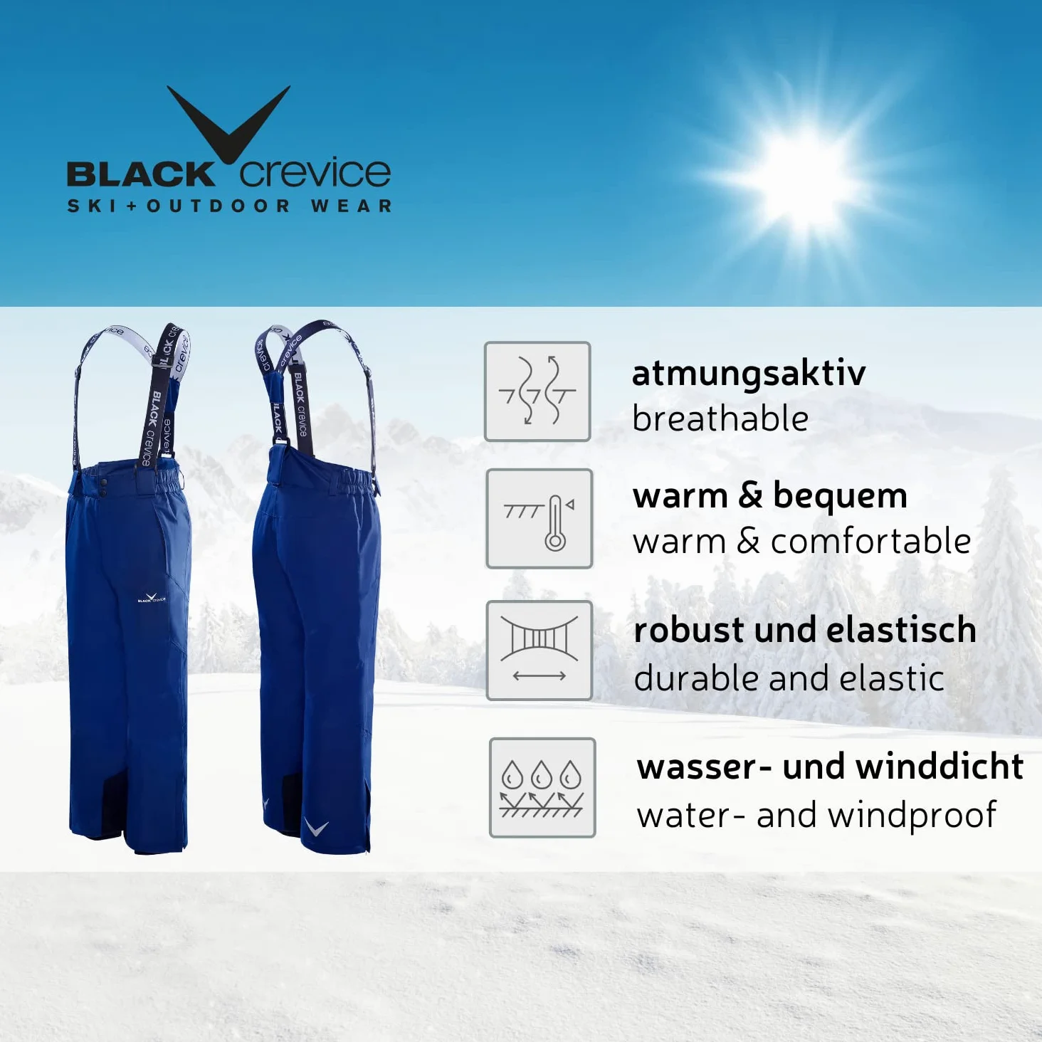 Black Crevice - Pantaloni da Sci per Bambini, Pantaloni da Sci Unisex - Bambini e Ragazzi