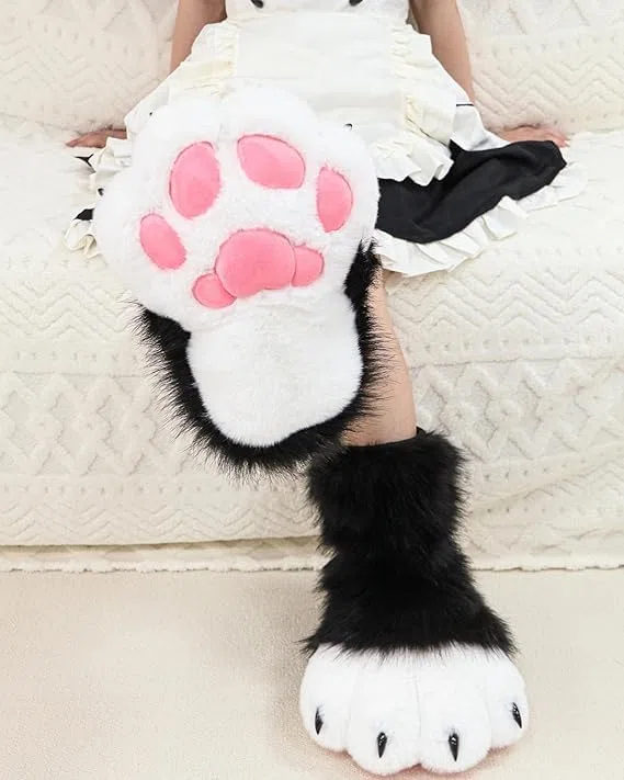Gatto Lupo Cane Volpe Piedi pelosi Zampa, Piedi Zampa Artiglio Scarpe Stivali pelosi, Accessori per costumi per cosplay per adulti