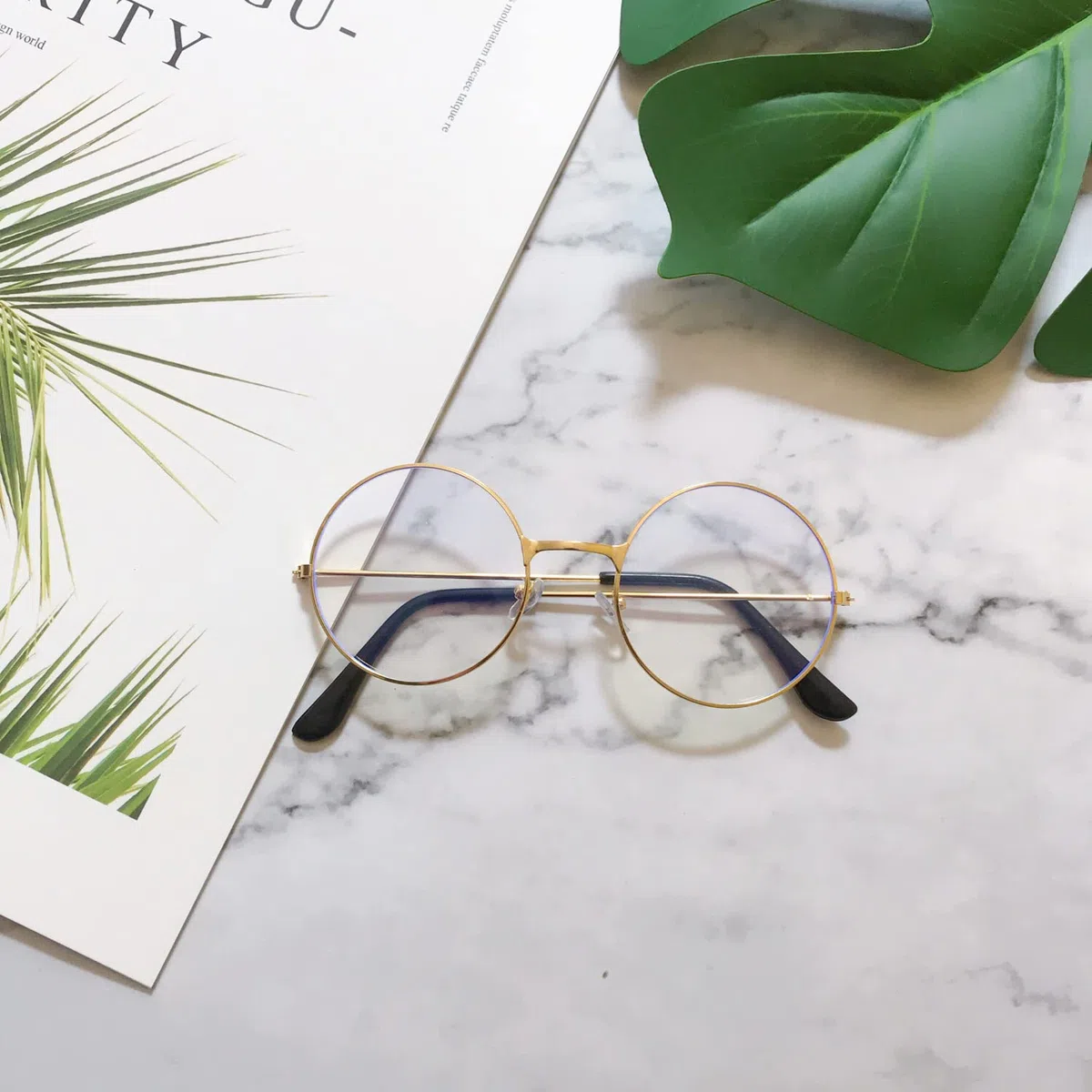 3 Paia di Rotondi Occhiali in Metallo, Occhiali con Lenti Trasparenti,Ultrasottile Decorativo Occhiali da Vista Retro Eyewear per Unisex
