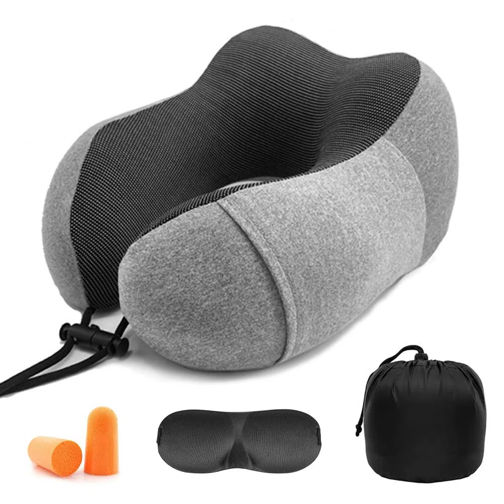 Gvolatee Cuscino da Viaggio Memory Foam, Cuscino Cervicale da Viaggio Tightness Regolabile, Cuscino Collo da Viaggio Supporto，Perfetto per Auto Aereo Ufficio e Domestico(grigio)