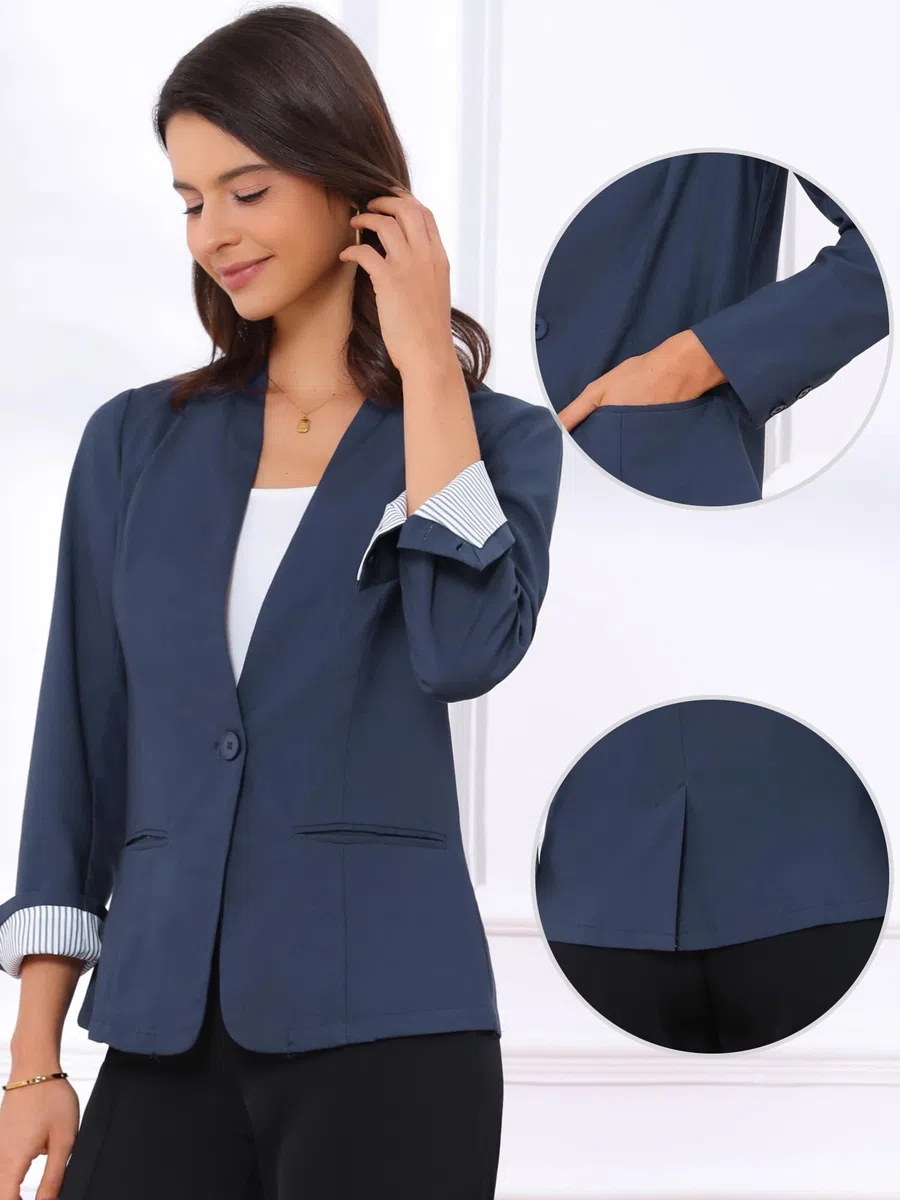 Allegra K Blazer da donna in lino casual blazer a maniche lunghe tasche giacca con bottone singolo per lavoro ufficio usura