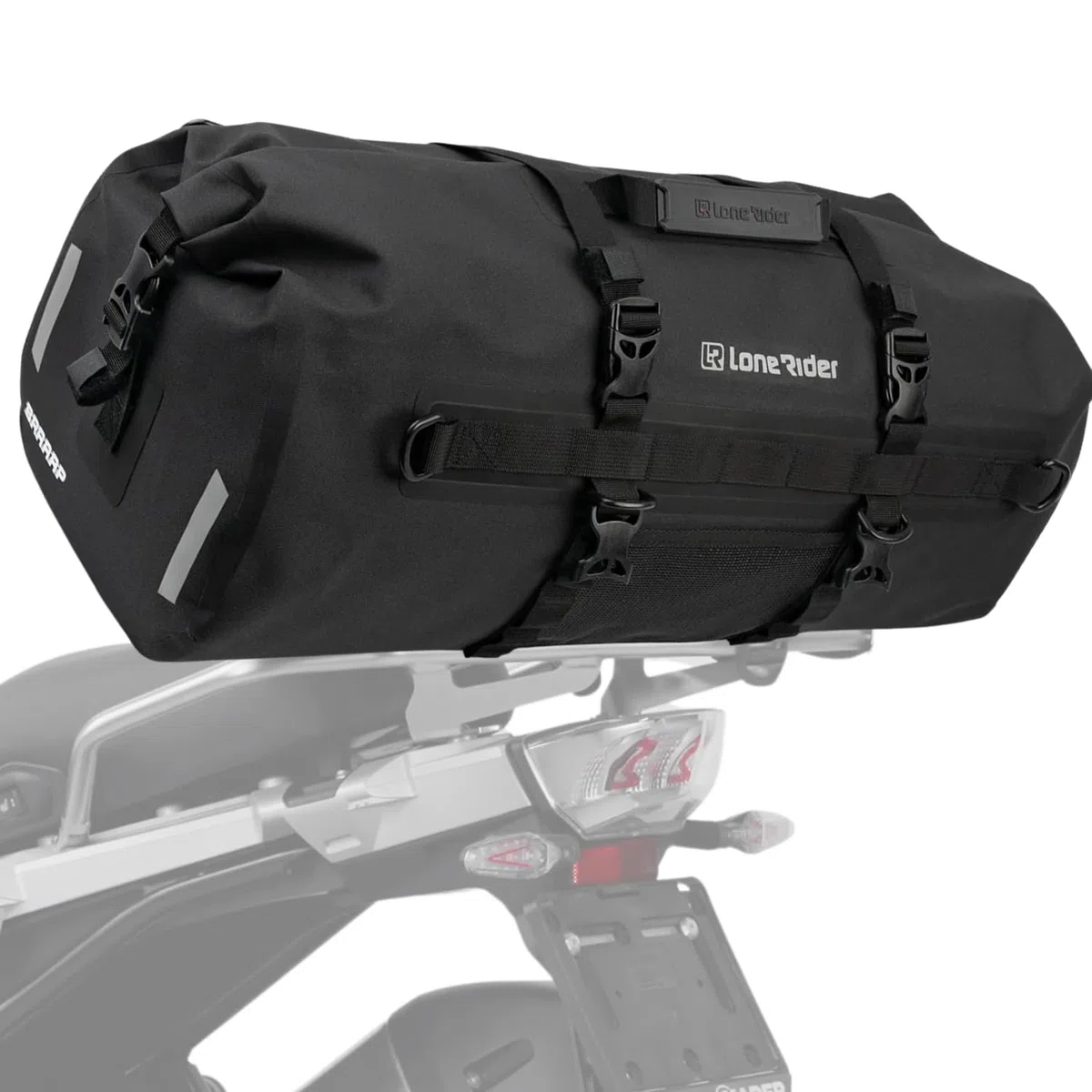 Lone Rider Borsone Impermeabile 50 L per Moto, Antipolvere e Arrotolabile, per Campeggio e Kayak, TPU 600D con Cuciture Saldate, Valvola dell'Aria, Pannelli MOLLE e Cinghie a Sgancio Rapido