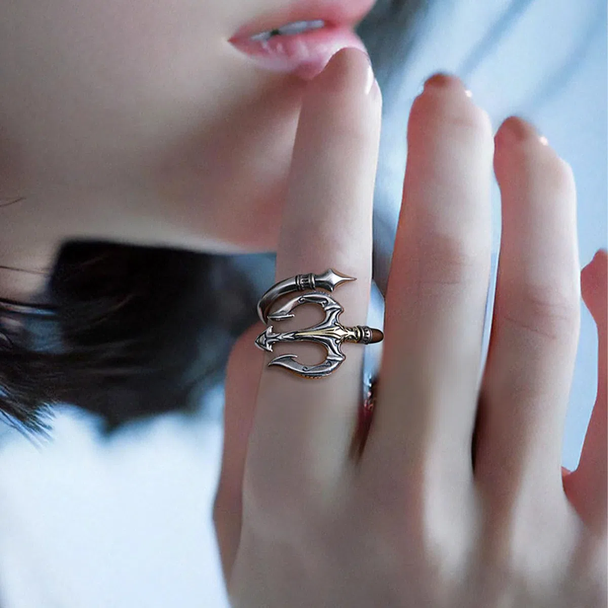 Anello vichingo da uomo regolabile con motivo a tridente, gioiello aperto retrò punk hip hop gotico, Vintage unisex, regalo di compleanno/natale per uomini, ragazzi, signore