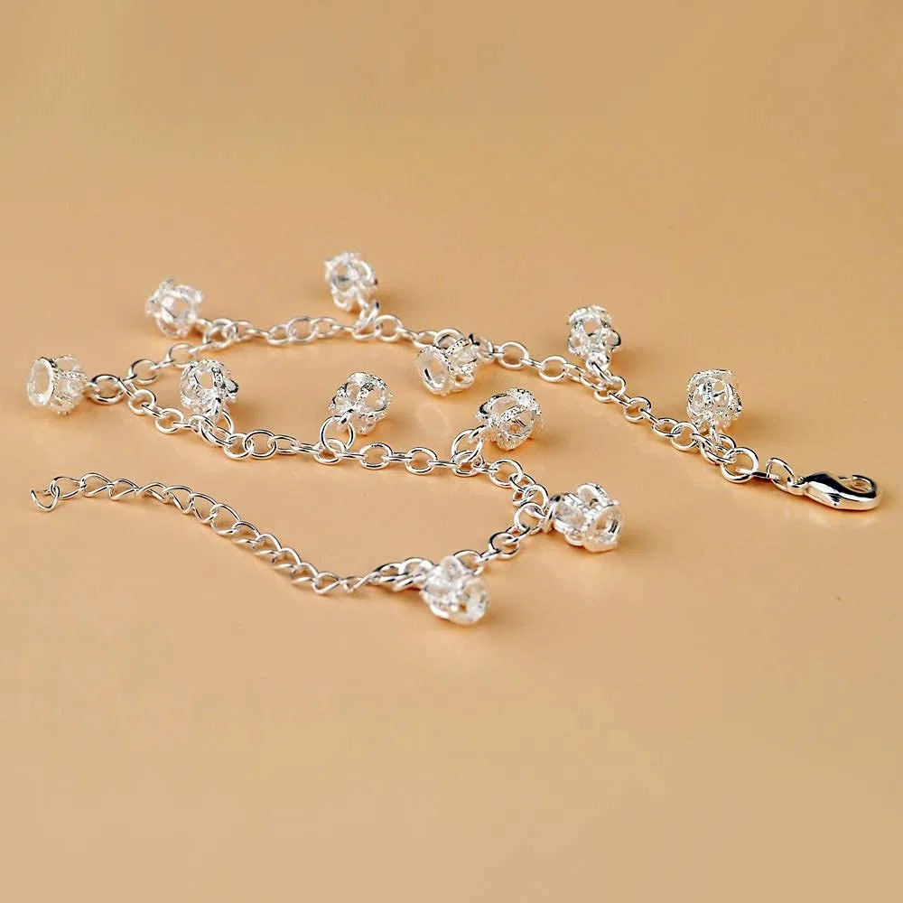 LNNSHX Cavigliera Bracciale Piede, Cavigliere Corona in Argento Sterling 100% 925 per Donne Gioielli Piede Spiaggia Estiva Sandali a Piedi Nudi Bracciale sulla Gamba Caviglia Femminile