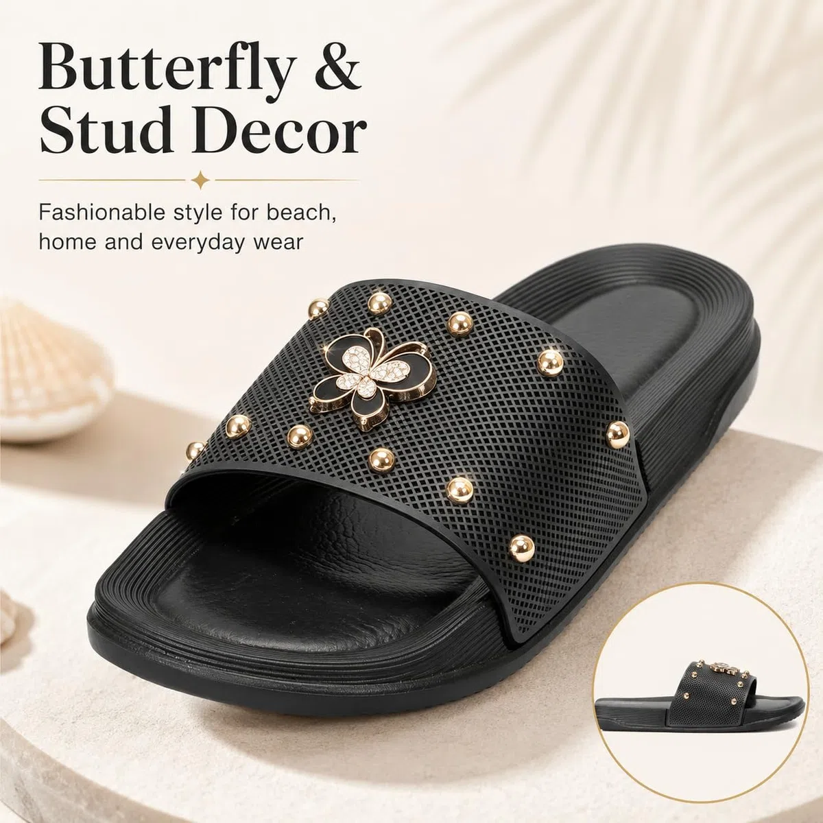 Ciabatte Donna con Decorazioni a Farfalla e Borchie Design Trendy con Suola Antiscivolo per Uso Quotidiano e Estivo WES260209IT
