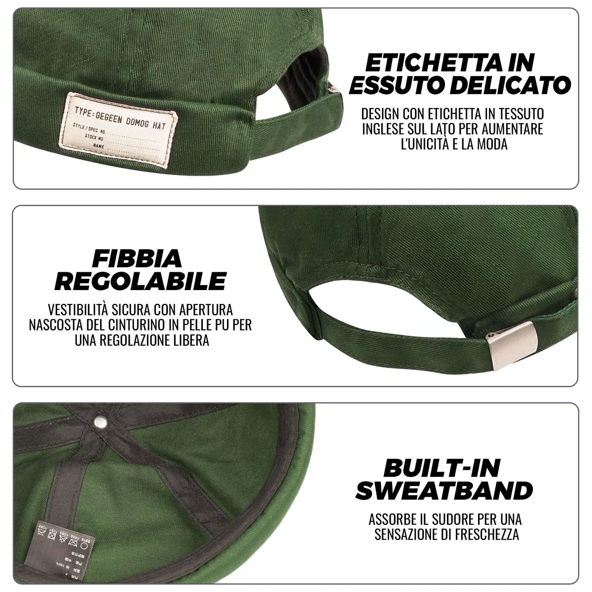 CLAPE Retro Cotone Docker Hat Cappello Senza Visiera Berretto da Portuale Uomo Donna Berretto Docker Regolabile Cuffed Brimless Hat