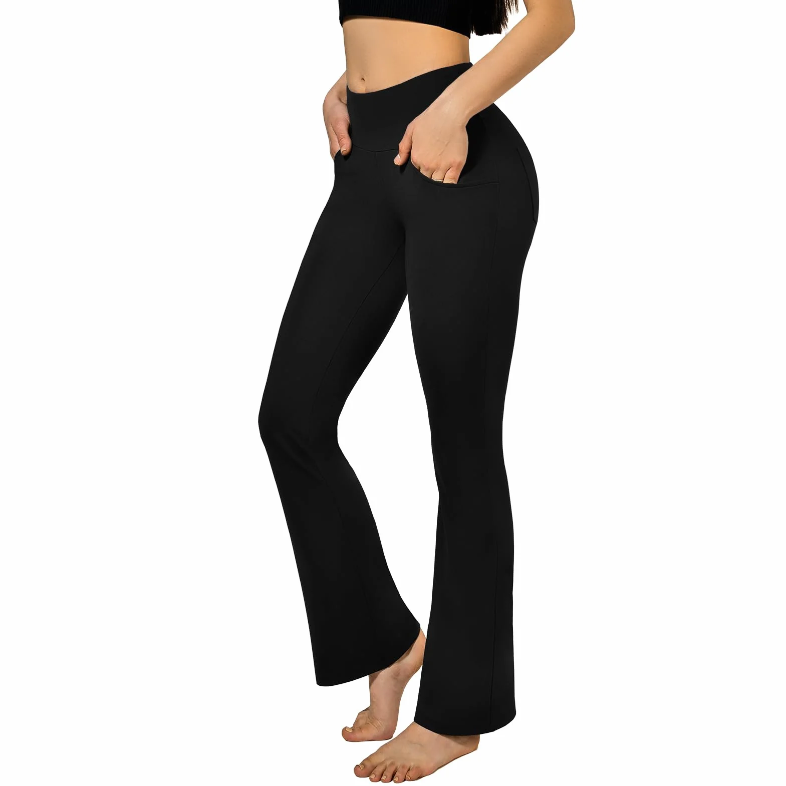 SINOPHANT Pantaloni da Yoga da Donna con 4 Tasche a Vita Alta ，Opaco Controllo della Pancia Flared Leggings per Pilates Esercizio Fitness Lavoro Casuals
