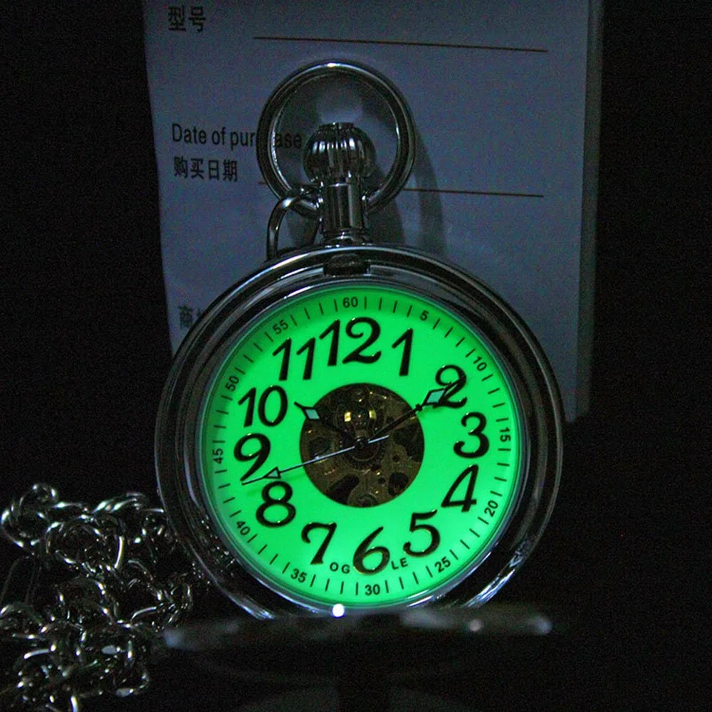OGLE Orologio da tasca meccanico meccanico a catena luminosa a carica automatica scheletro mezzo cacciatori di scheletro automatico impermeabile