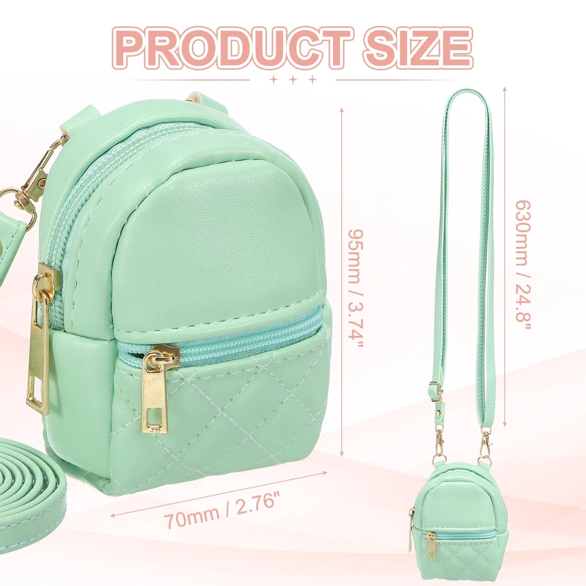PATIKIL Mini Zaino Borsa Cosmetic Carina Per Donne, Pelle PU Borsa A Tracolla Creativa Con Cordino Per Trucco Chiavi Carta Cavo Dati Organizzatore Zip Portamonete, Verde Chiaro