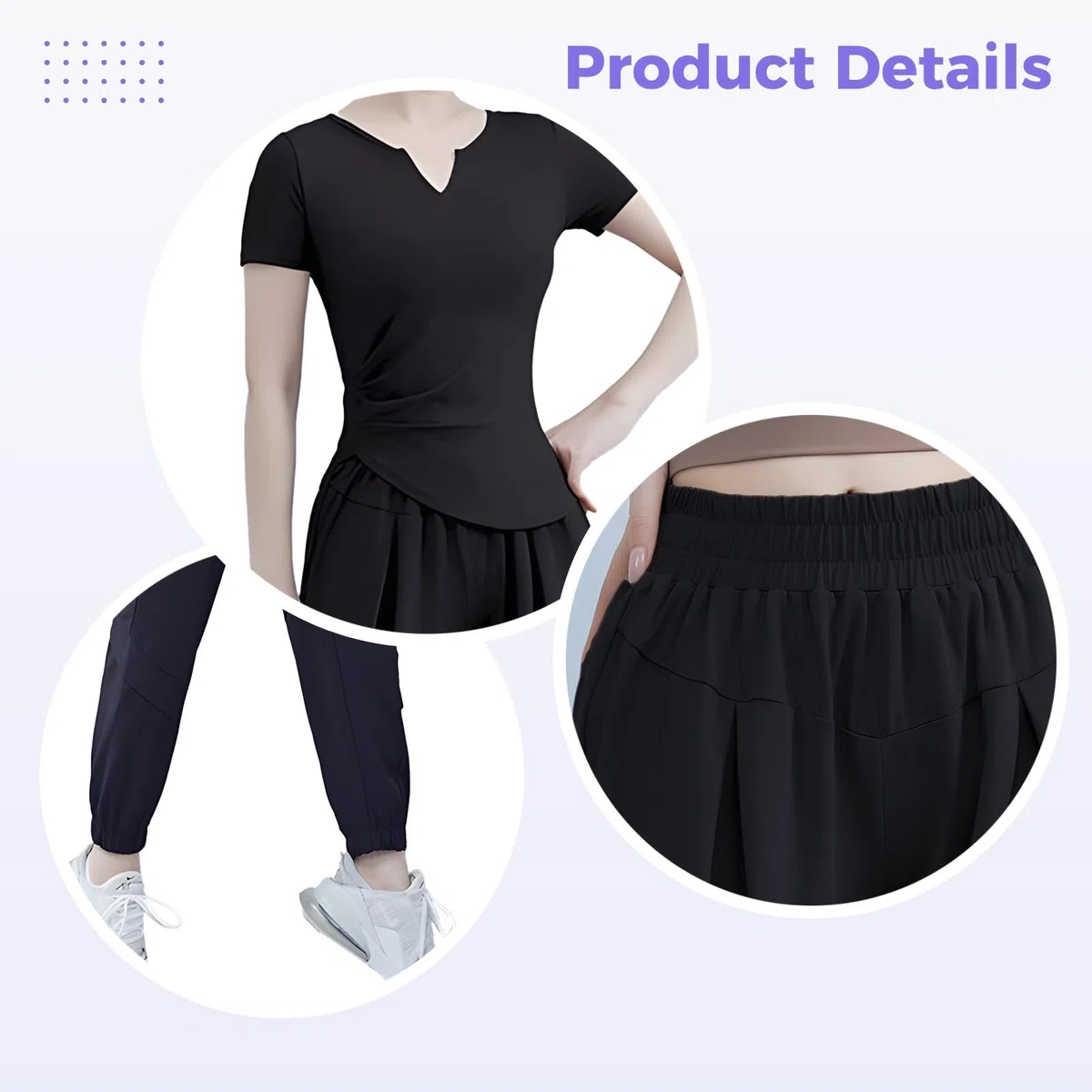 Set da allenamento da donna, reggiseno sportivo, top a maniche corte e pantaloni lunghi, per yoga e palestra, tessuto in poliestere spandex XXL, traspirante, design anti pelucchi