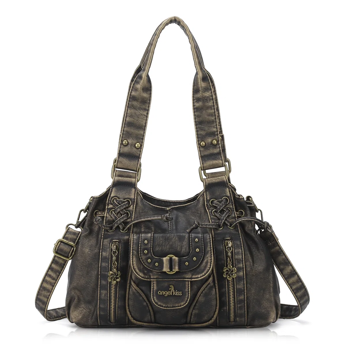 Angel Kiss Piccola borsa hobo da donna in pelle lavata retrò borsa a tracolla spaziosa con manici superiori borse con tracolla rimovibile