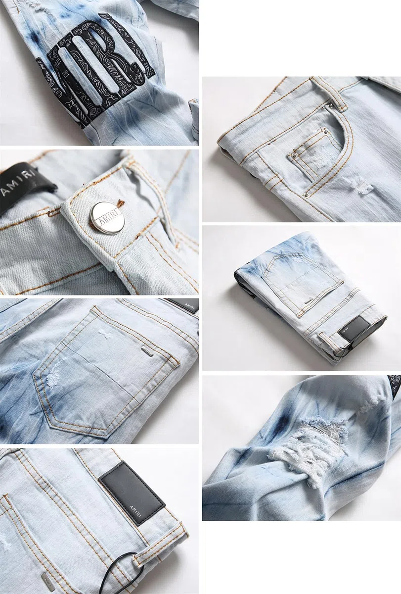Jeans Uomo Strappati Ricamo Pentagramma Stretch Pantaloni Gamba Slim Pantaloni Uomo Versatili