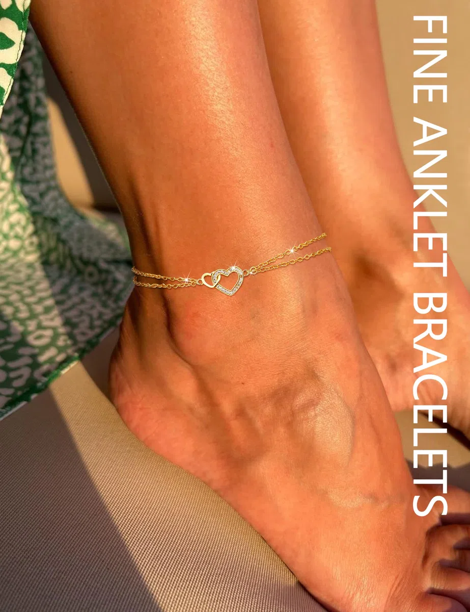 MILACOLATO Cavigliera Donna Argento 925 Delicato CZ Graffetta Cuore Strato Impermeabile Cavigliere Oro Regolabili Extra Large Cavigliera Gioielli per Piedi da Spiaggia