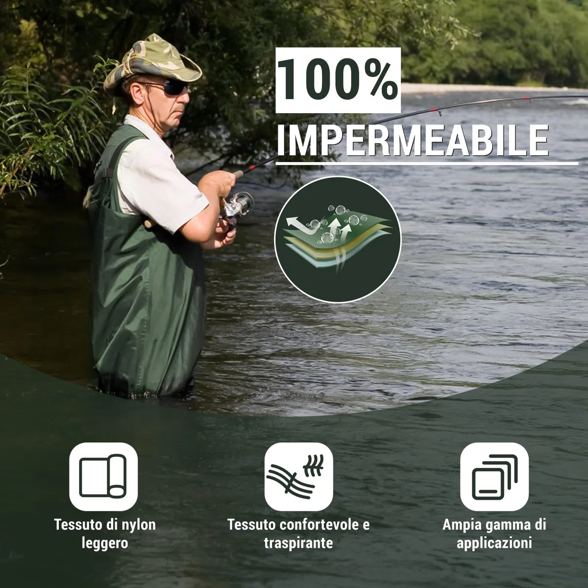 IEEILULU Waders Pesca da Uomo, Waders da Uomo con Stivali da Pesca 40-47, Waders Trampolieri da Pesca Nylon Pantaloni Impermeabili Antiscivolo Regalo per Amanti Pesca Sportiva