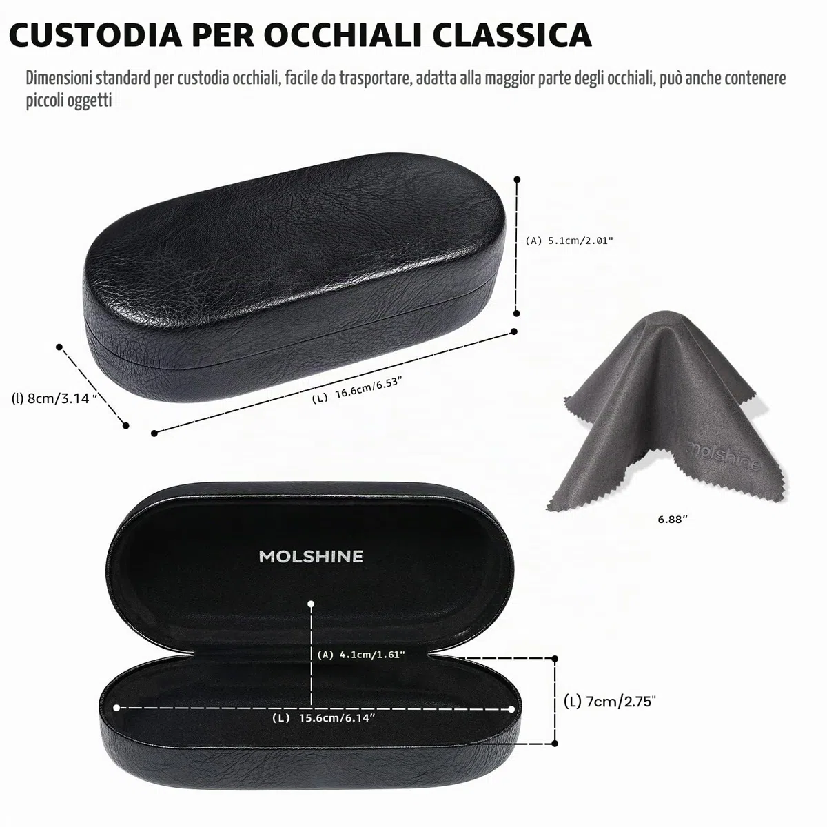 molshine Custodia rigida per occhiali da sole, classica grande custodia per occhiali da sole per donne e uomini, occhiali da sole
