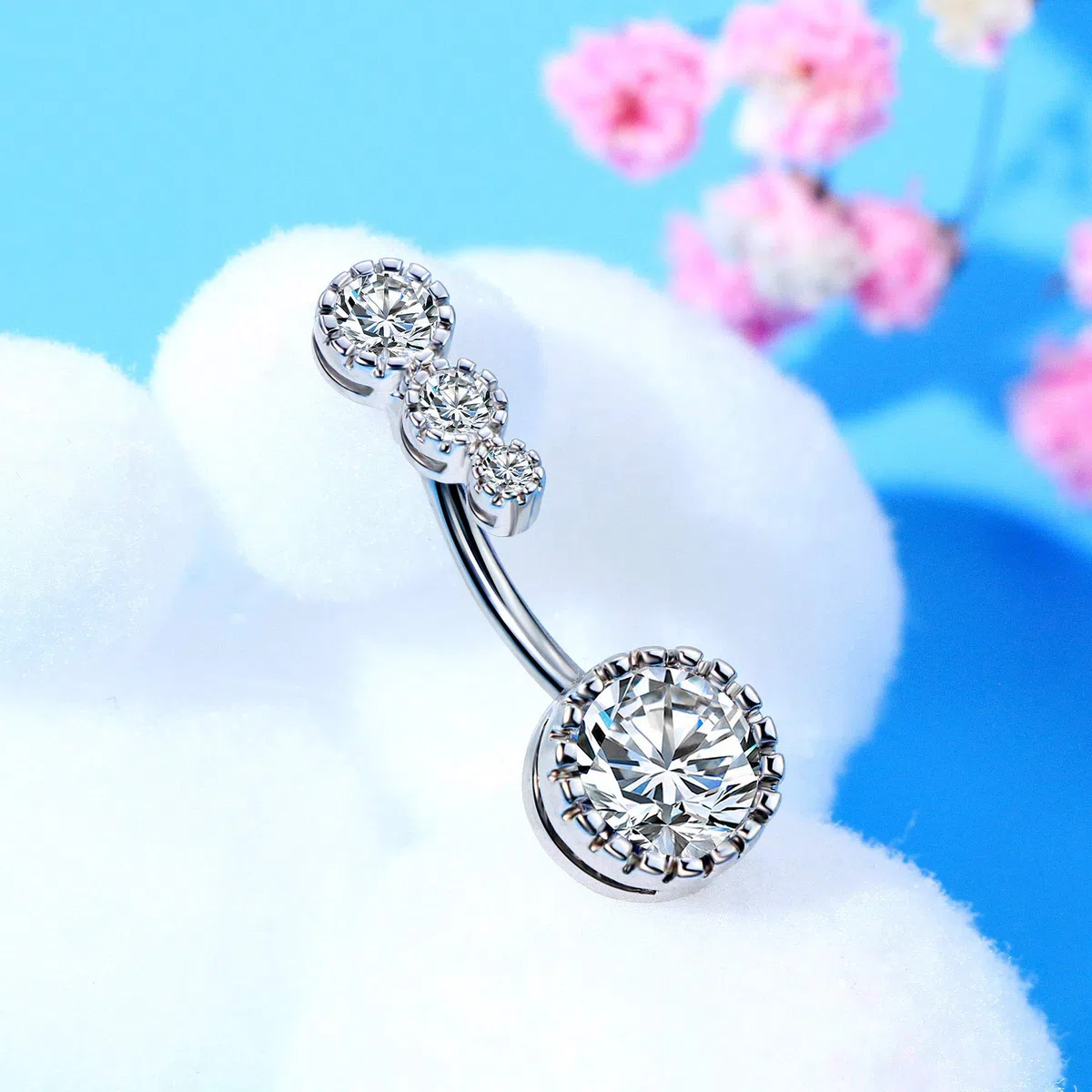 OUFER, piercing per ombelico in acciaio chirurgico 316L, con zirconia cubica trasparente