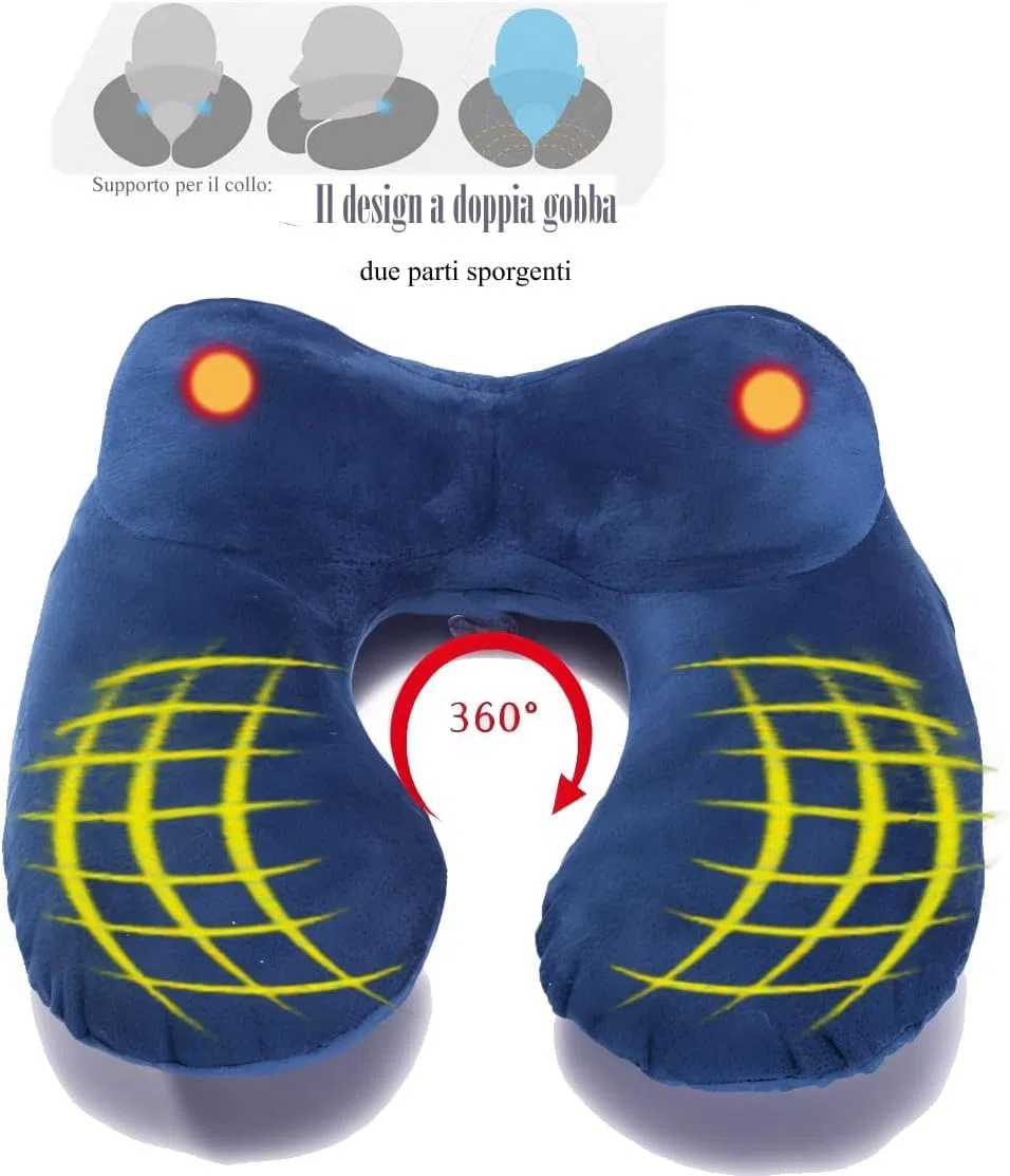 Cuscino da Viaggio Gonfiabile a 2 Supporti,Cuscino per il Collo Ergonomico con Tappi per le Orecchie e Maschera per gli Occhi Ideale per viaggiare in aereo,auto e treno (2PCS blu)