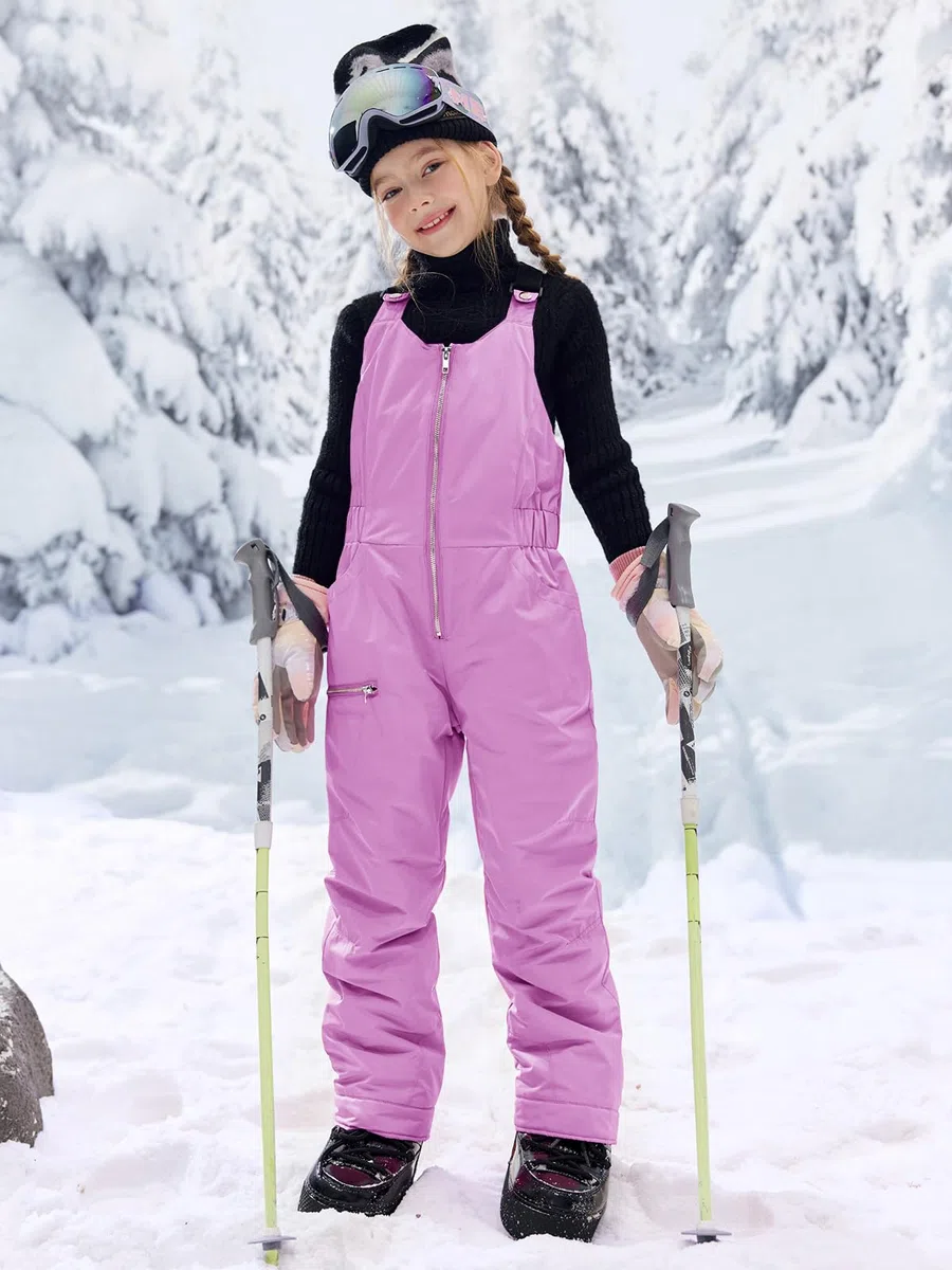 Haloumoning Bavaglini da neve per bambini, pantaloni da sci impermeabili isolati, tuta da snowboard 5-14 anni