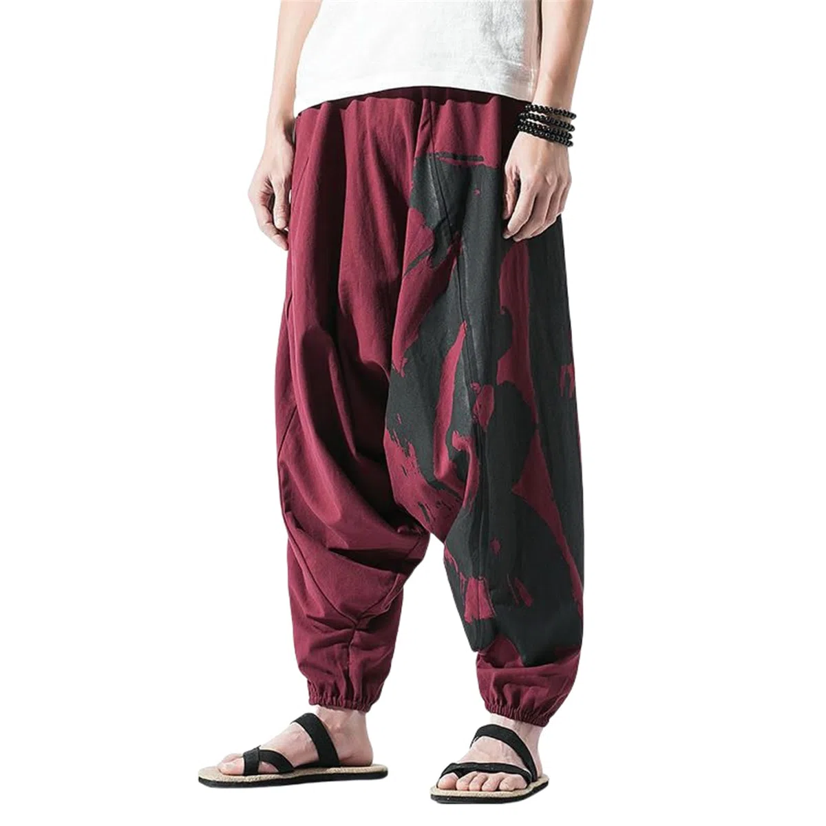 Pantaloni da uomo Primavera Estate Stile cinese Cotone Lino Vestibilità allentata Passaggio profondo Carote Baggy Pantaloni
