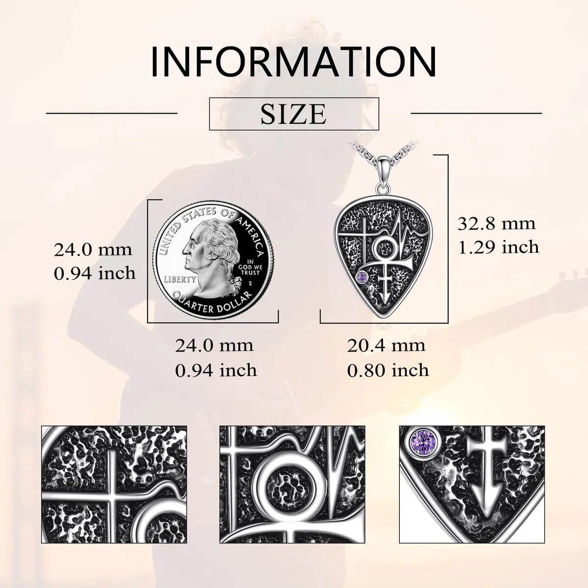 Collana con ciondolo per chitarra, in argento Sterling con simbolo principe, simbolo principe, regalo per donne e uomini