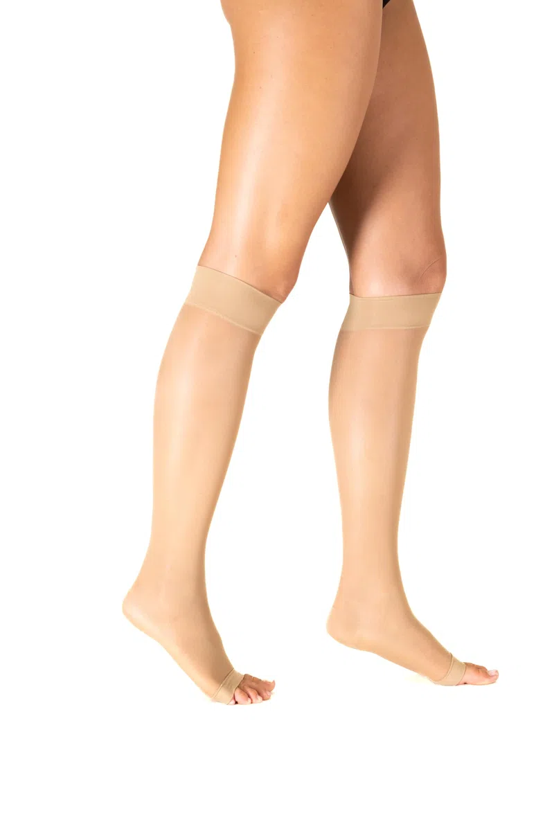 SEGRETA 00035 - Gambaletti Punta Aperta Uomo e Donna Compressione Graduata, Calze con Tallone Anatomico e Bordo Confortevole, 70 Den, 11-14 mmHg