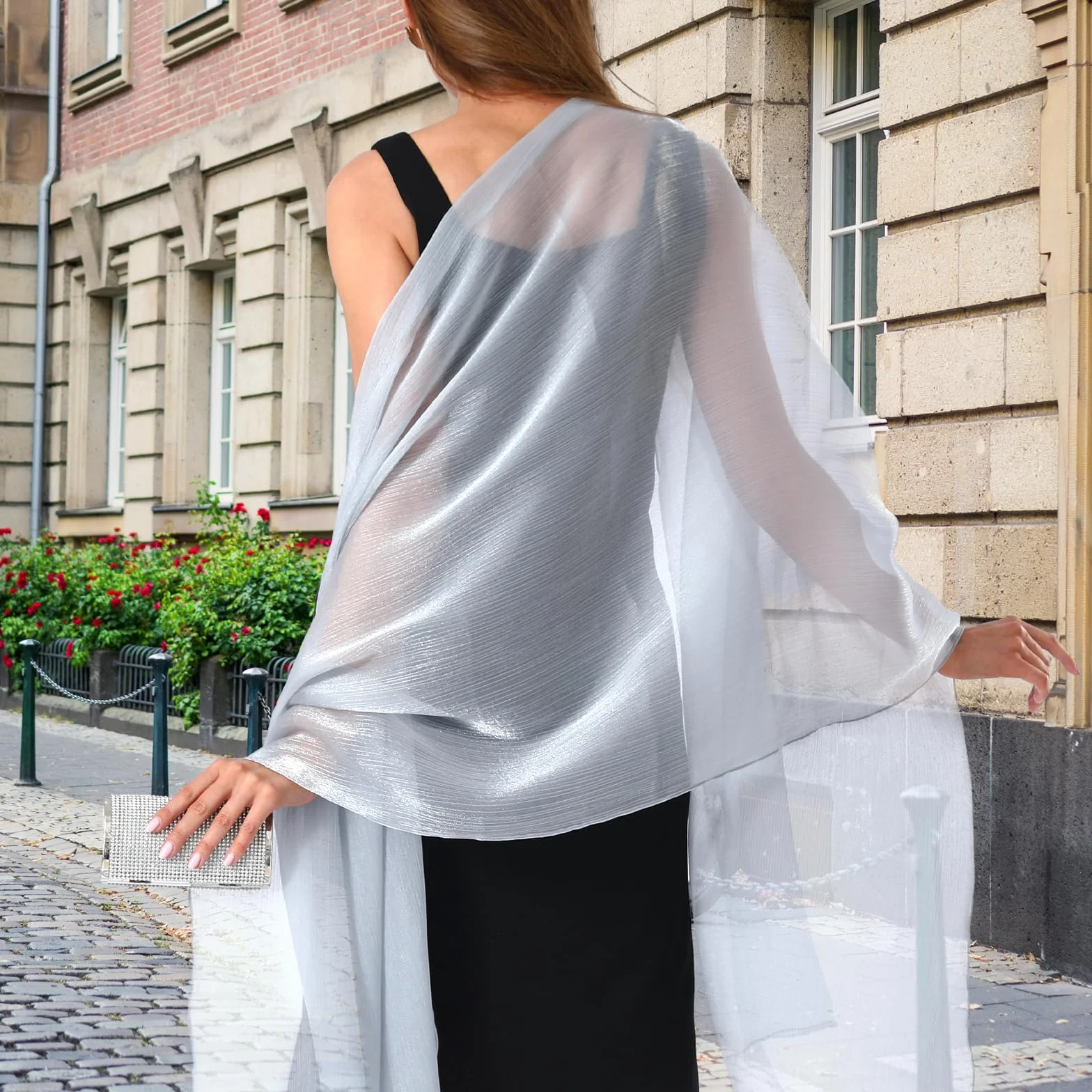 Jeffdad - Stola da donna in chiffon, elegante, leggera, morbida, grandi dimensioni, per abito da sera