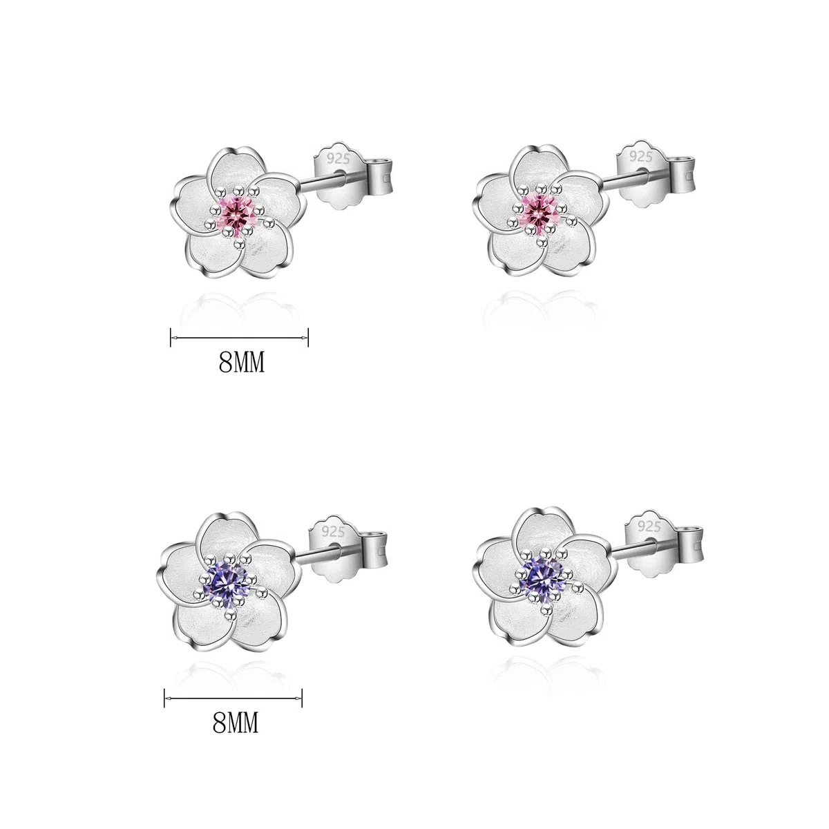 2 Paia Piccoli Orecchini Fiore Argento 925 per Donna Ragazze Bambina Orecchino Bottone Zirconi Rosa Orecchini da Donna Argento Fiori di Ciliegio Cartilagine Orecchino a Lobo Anallergici