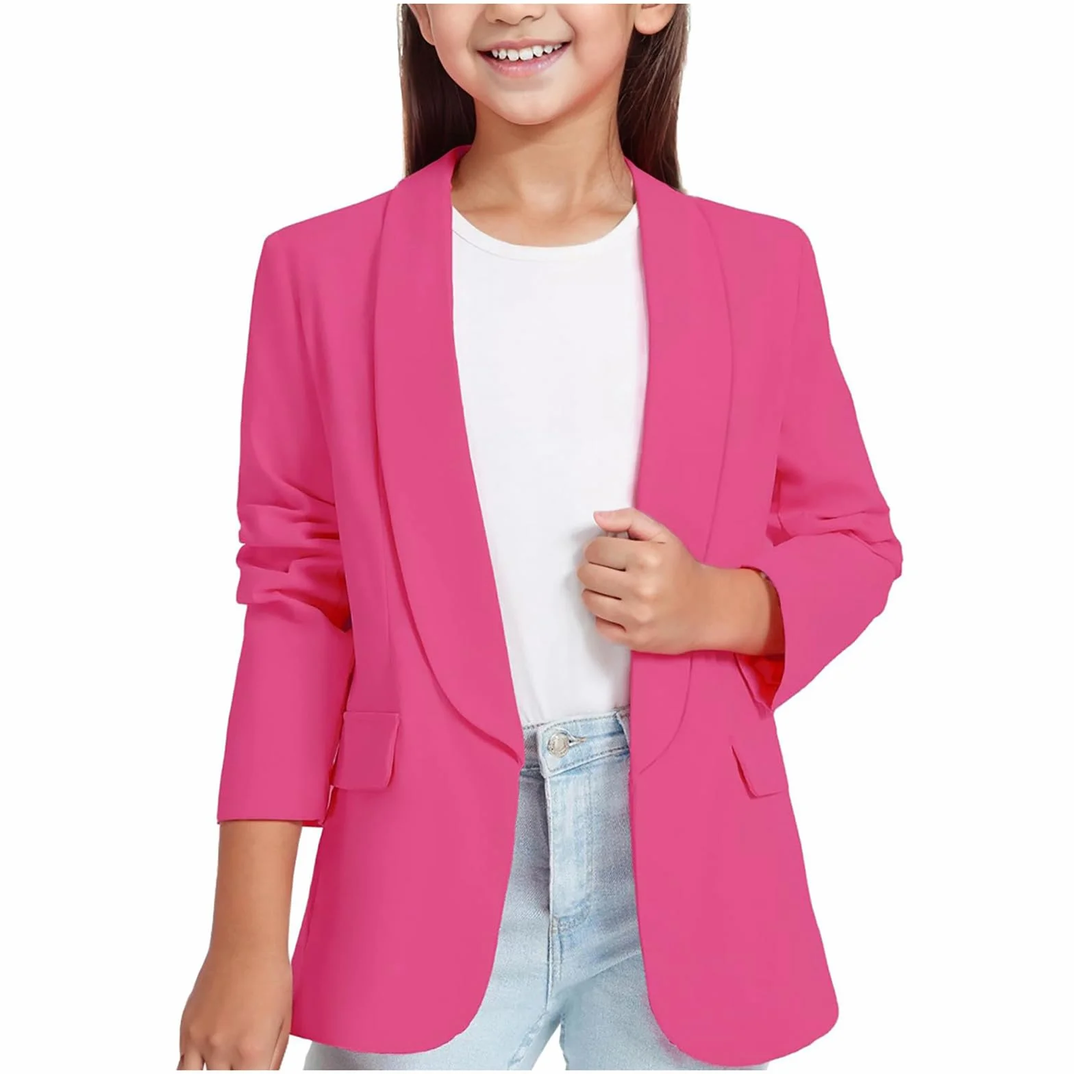 Generico Bambina Ragazza Giacca Manica Lunga in Tinta Unita Tailleur Cardigan Elegante Cappotto Leggero Bambine Primavera Autunno Abbigliamento Vestiti Ragazze 3-14 Anni 2026
