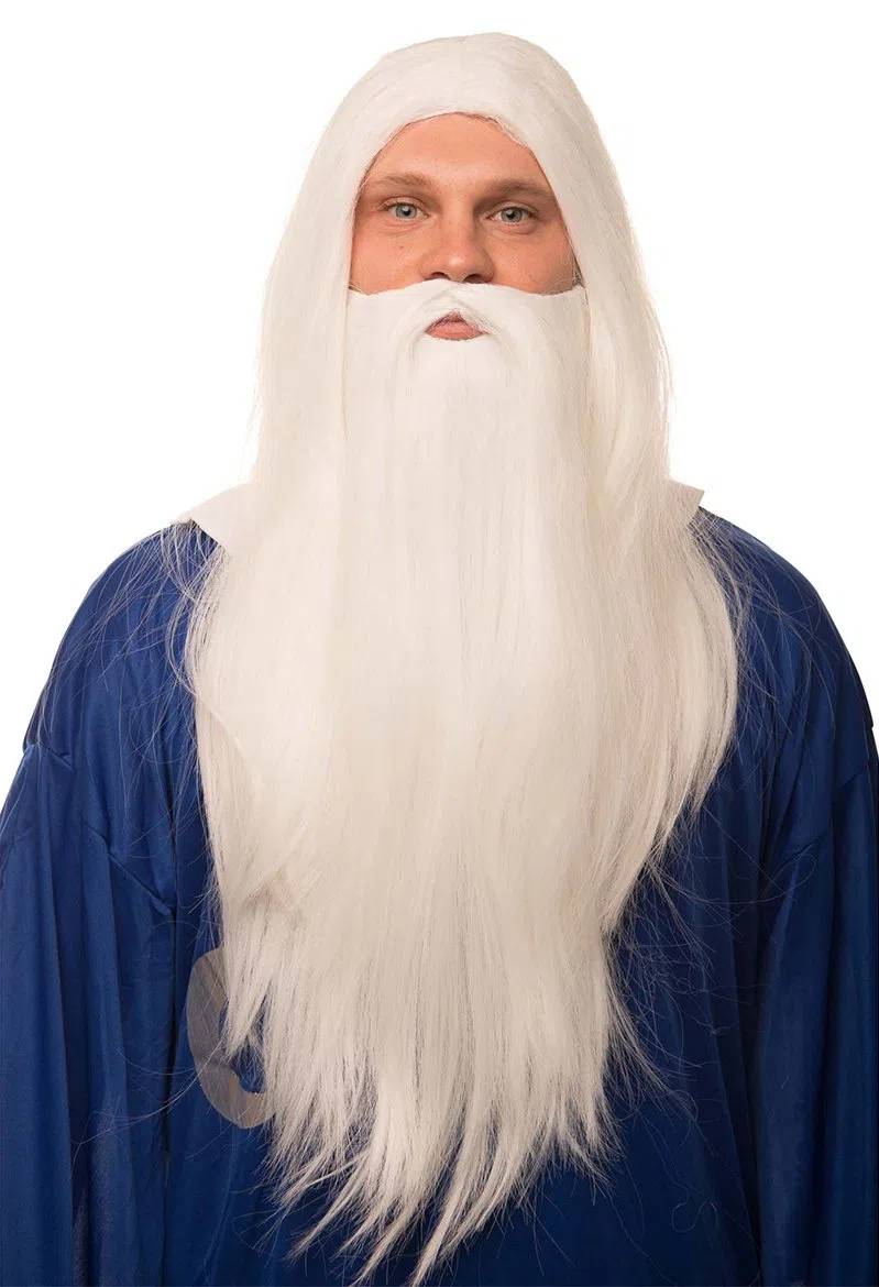 Mago Periquecke in bianco in un set con barba bianca per uomo e donna Mago Mago Gandalf Merlino Carnevale