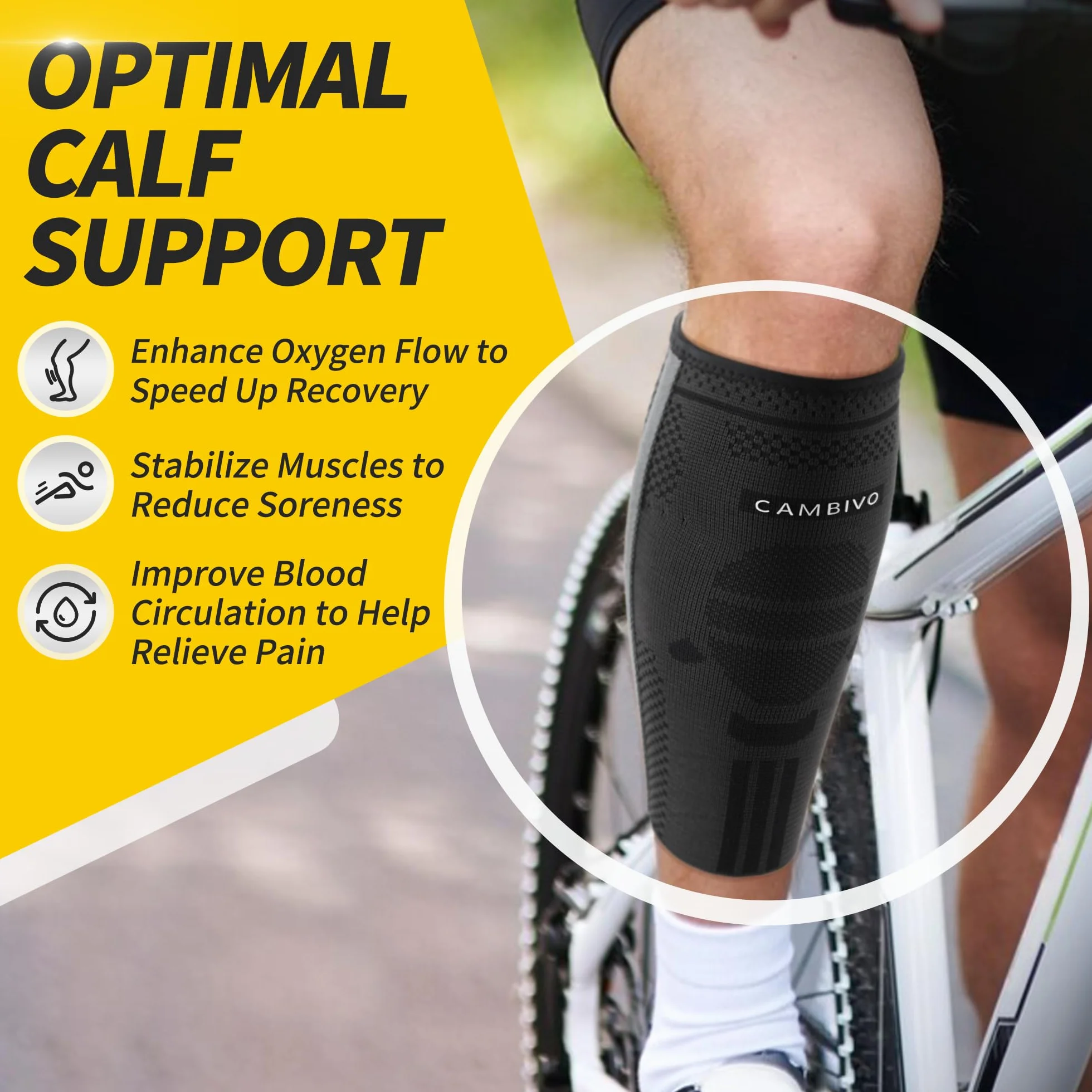 CAMBIVO Polpaccera Compressione Uomo Donna x2, Calze a Compressione, Gambaletti Compressione, Fascia Polpaccio Compressione, Calze Sportive per Corsa, Fitness, Sport, Calcio, Ciclismo, Vene Varicose