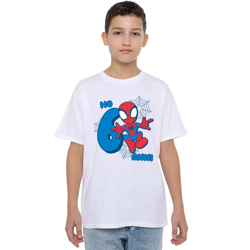 Marvel Marvel Spider-Man Cute Spidey Compleanno 6 Anni, White T-Shirt Unisex - Bambini e Ragazzi