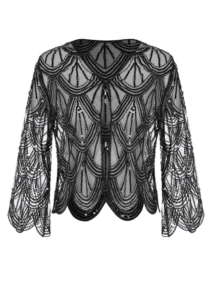 Freebily Coprispalle Donna Cardigan in Pizzo Elegante Giacca con Paillettes Bolero da Cerimonia Matrimonio Top Leggero Orlo Irregolare Abito da Sera Club Cocktail