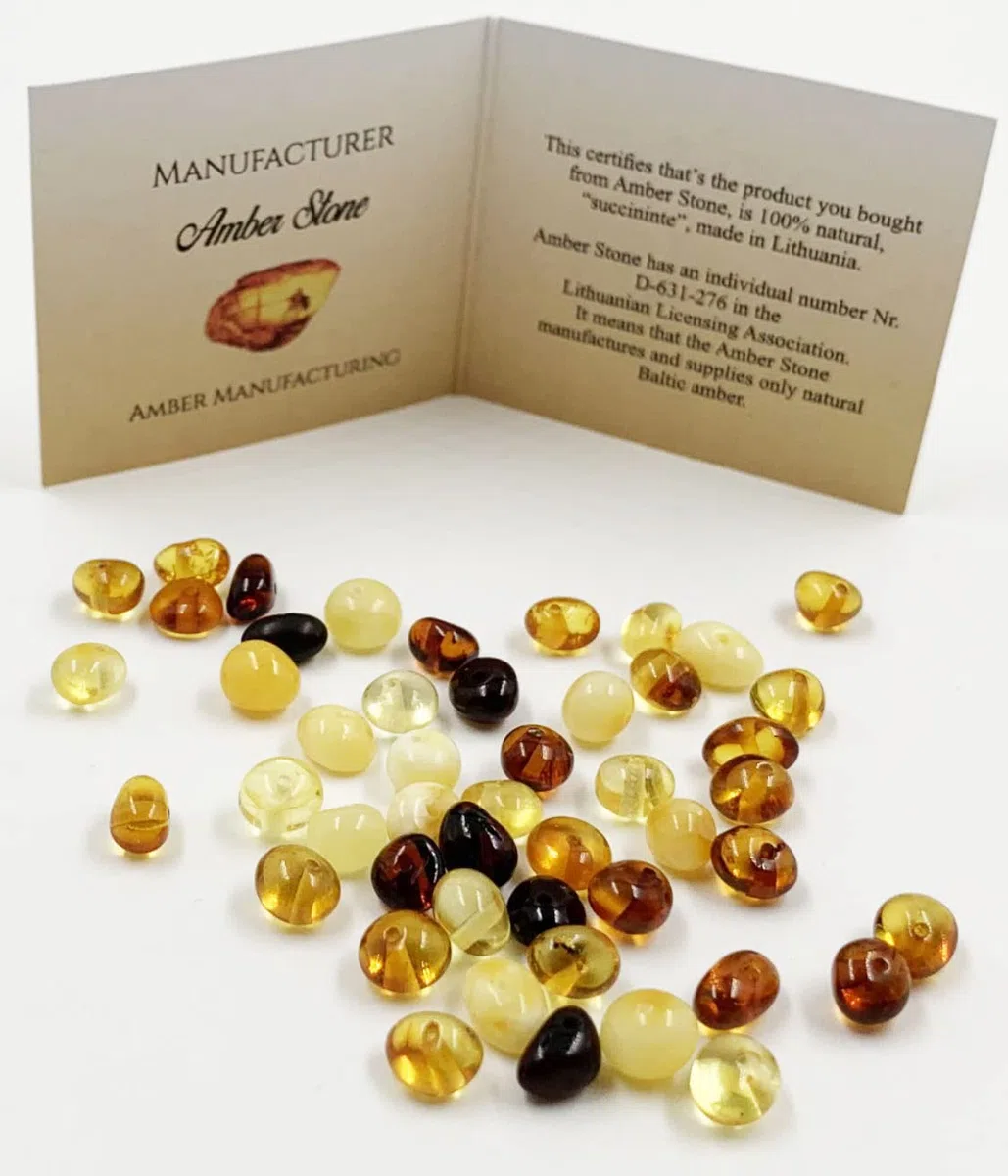 Perle sciolte di ambra baltica naturale con foro praticato - Perle di ambra naturale certificata per la creazione di gioielli 5gr. (Multicolore)