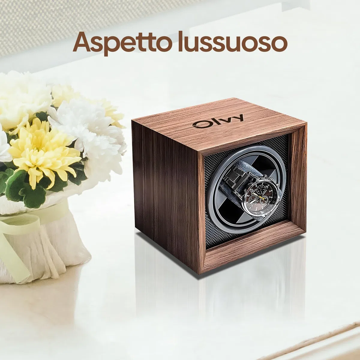 Olvy Caricaorologi in legno per orologi automatici, motore estremamente silenzioso, orologio winder per orologi automatici, caricaorologi automatico, Watchwinder