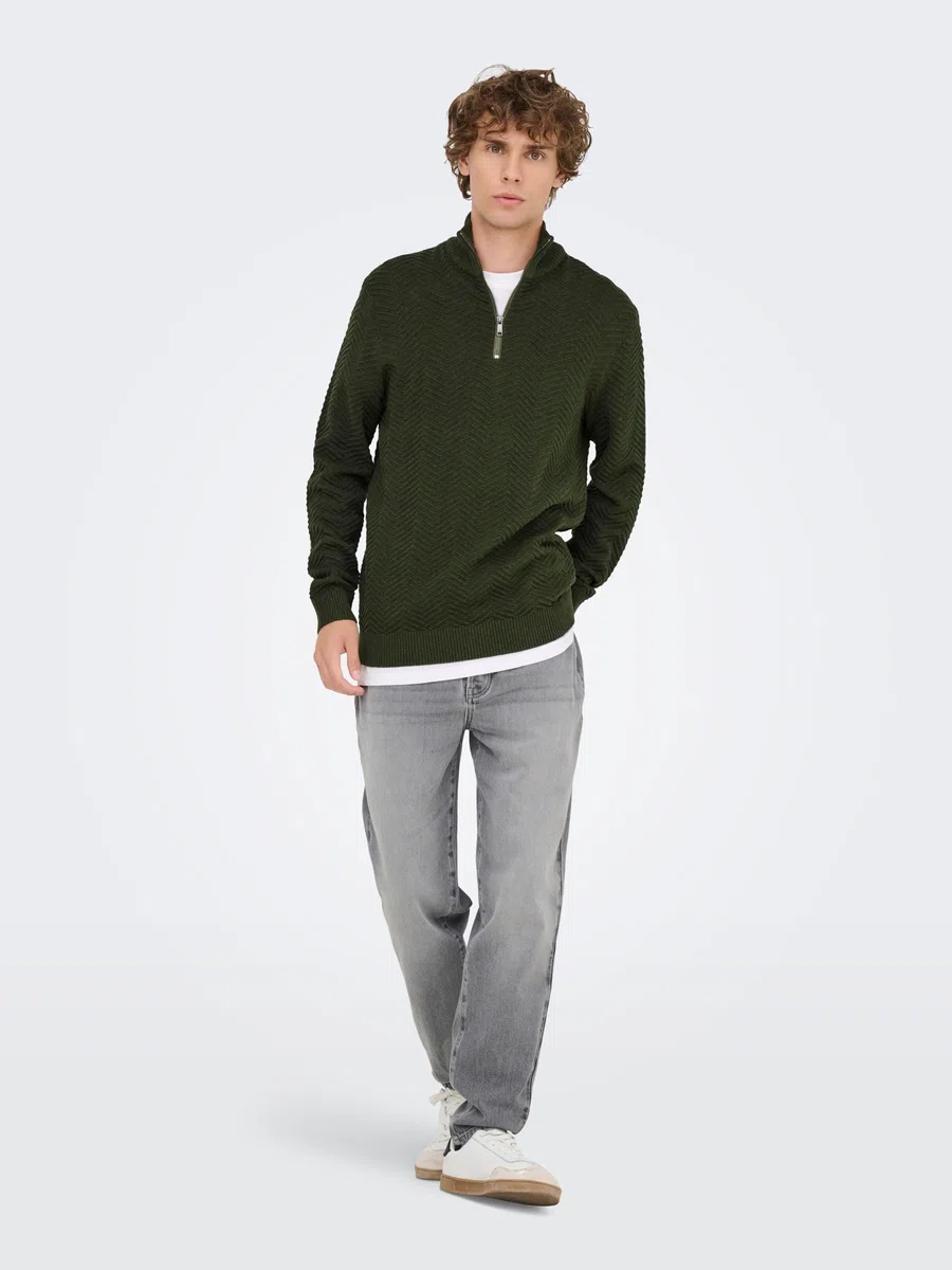 Only & Sons Onsmace Reg 12 Herringbon-Maglia a Mezza Zip Uomo