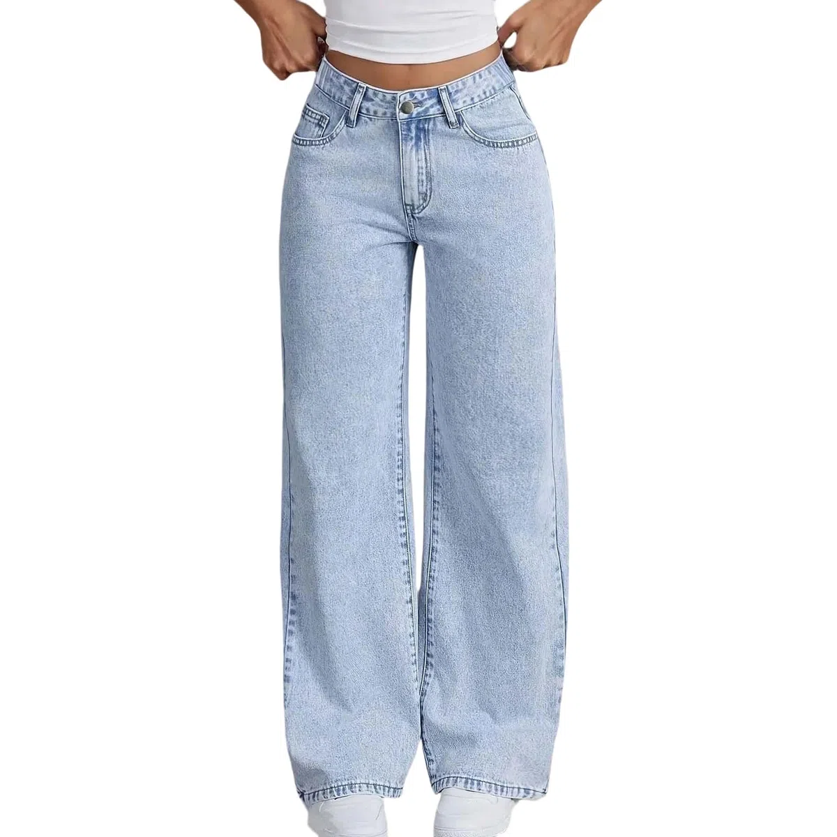 WWricotta Pantaloni, Jeans A Gamba Dritta A Vita Alta per Ragazze con Fiocco Ricamato, Casual Carini per L'uso Quotidiano, Comodi in Denim Larghi per Adolescenti, Confortevole E Stiloso