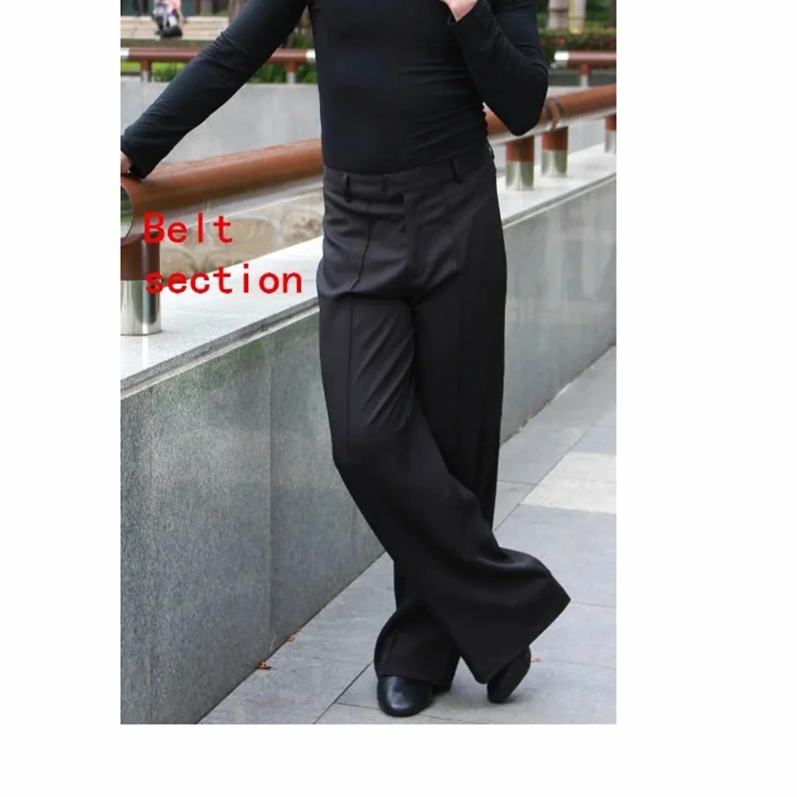 Pantalone Uomo per Danza Latino Pantaloni da Ballo Jazz/Latino da Uomo, Neri, da Uomo, for Sala da Ballo, Abbigliamento da Ballo for Prove/esibizioni(Black Belt Section,Waist 97CM)