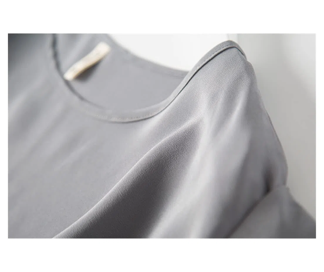 100% pura seta di gelso girocollo Top camicetta camicia manica corta Plus Size