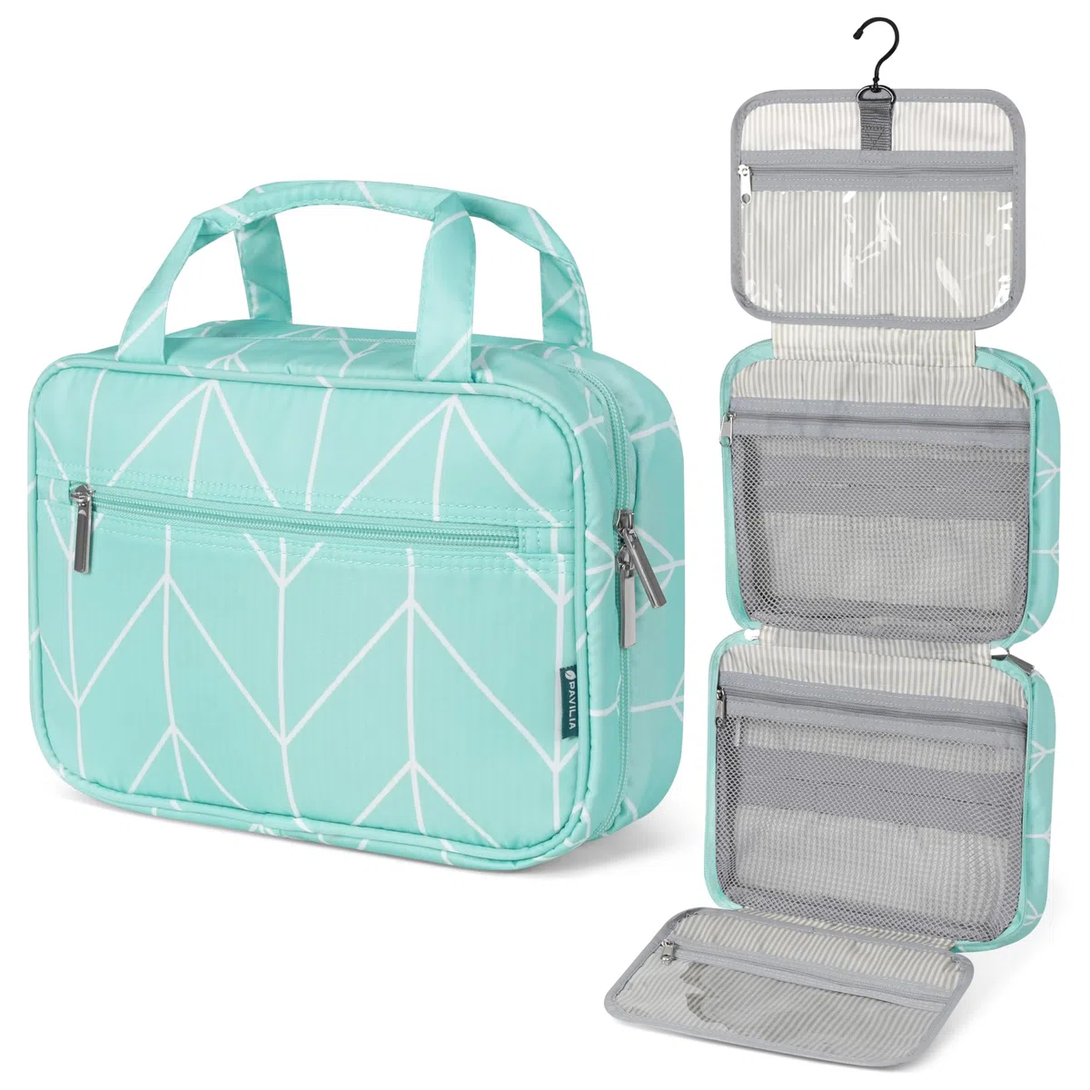 PAVILIA Borsa da toilette da appendere borsa da viaggio donna e uomo, organizer pieghevole per cosmetici, borsa per il trucco resistente all'acqua, accessori da toeletta, grande kit essenziale da
