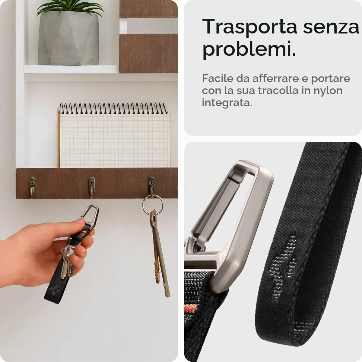 Spigen moschettone con cordino e portachiavi - Nero
