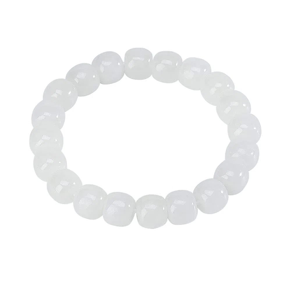 Girls Accessories Bracciale in Argento Sterling 925 Vintage per Donna Semplice Naturale Giada Bianca Perline a Botte Perline Gioielli Classici Fascino Spiaggia Estiva Birthday Gift