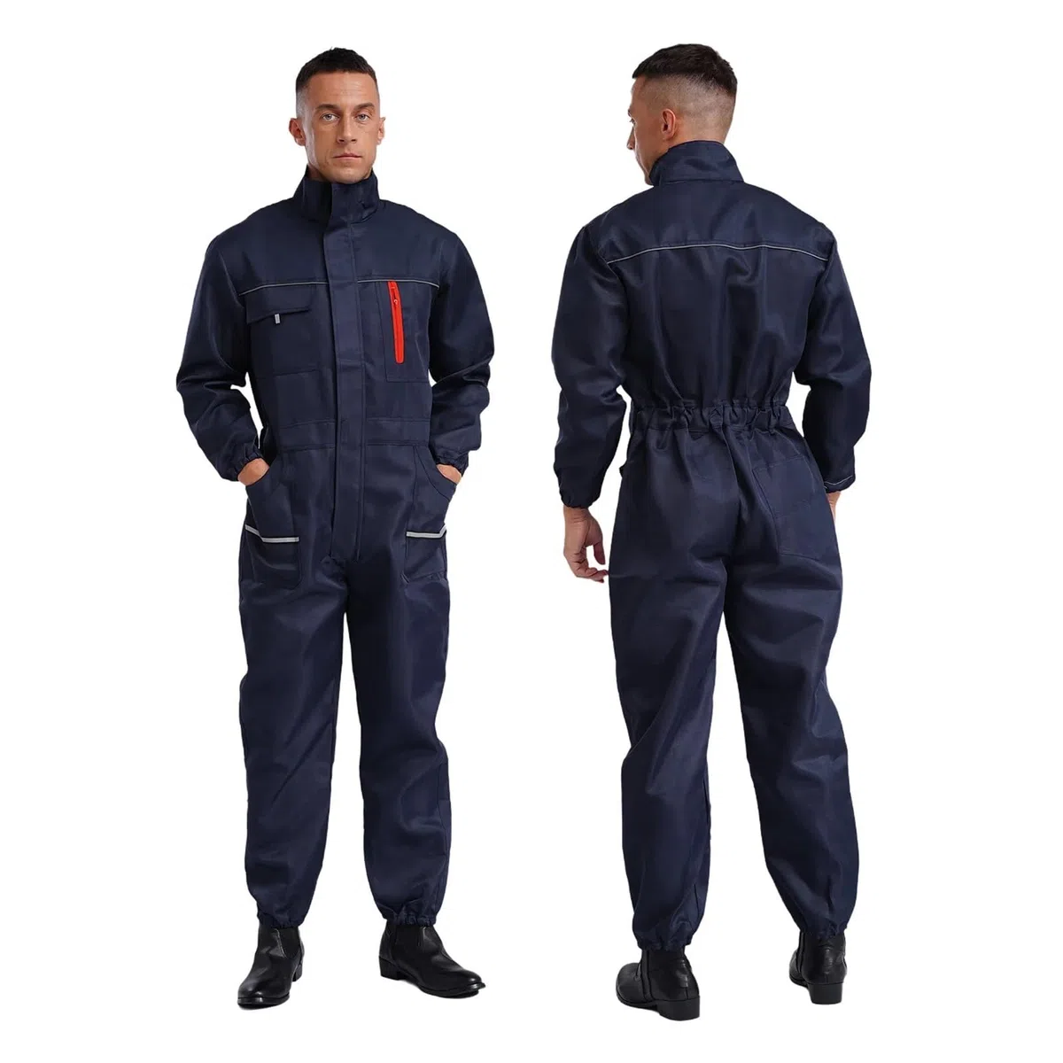 Abbigliamento da Lavoro Uomo Tute da Lavoro Resistenti Uomo e Donna, a Maniche Lunghe, Multitasche, Uniformi Officina, Tute Meccanico Riflettenti, Abbigliamento(Deep Blue,190 (4XL))