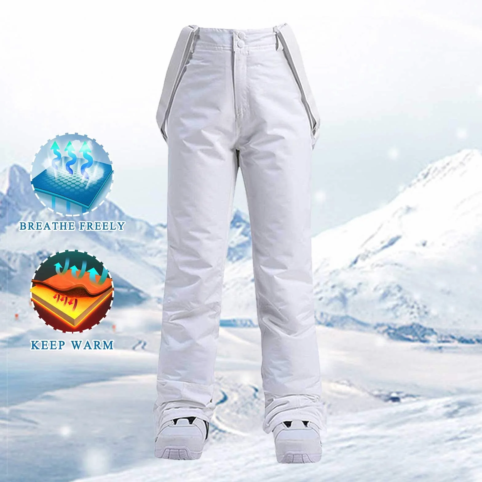 Pantaloni da Sci Donna Salopette Imbottita Impermeabile Idrorepellente Ghette Neve Integrate Ginocchio Bretelle Staccabili Regolabili Tuta Invernale Montagna Softshell Sportivi Caldi
