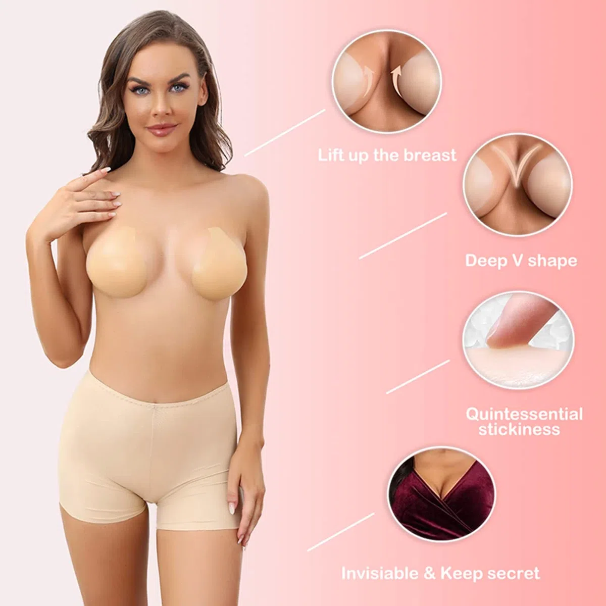 Reggiseno Adesivo in Silicone Nipple Cover Push Up Invisibile Donna Copricapezzoli Basic Autoadesiva Riutilizzabili Coppa Senza Spalline Imbottito Pasta per Seno Abito Costumi da Bagno #i403A