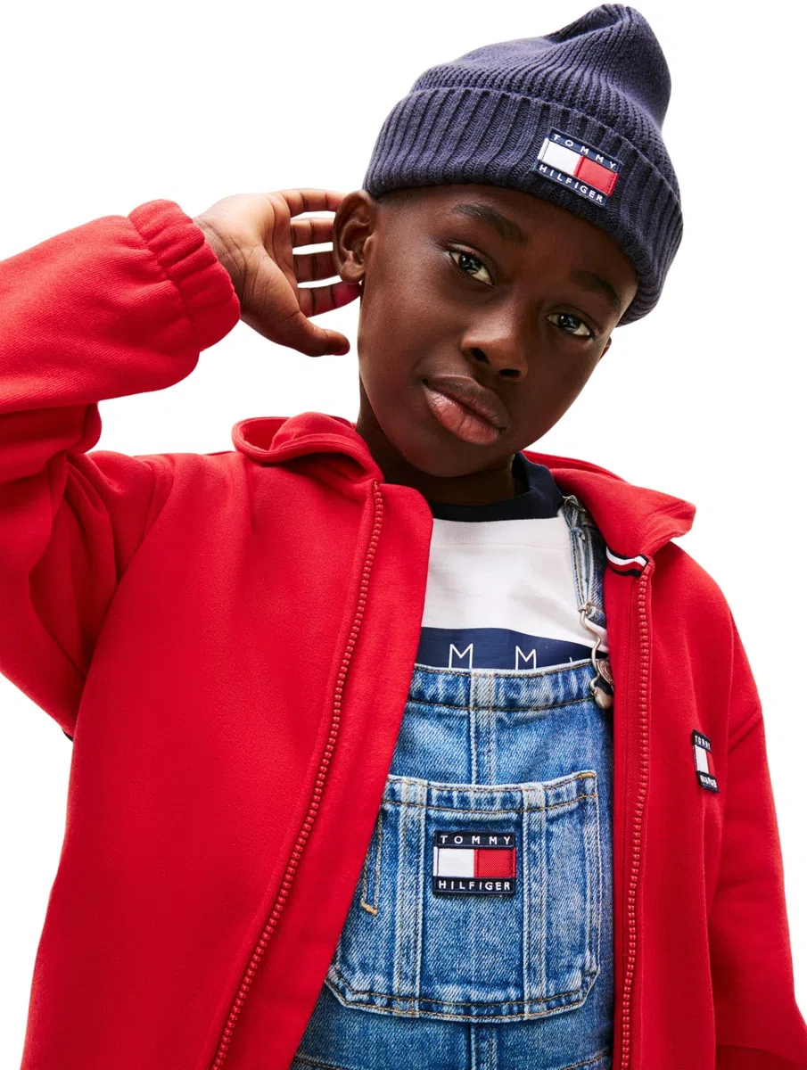 Tommy Hilfiger Bambini Unisex Felpa con Cappuccio e Zip Heritage Flag Terry e Logo sul Dorso, Rosso (Primary Red), 86