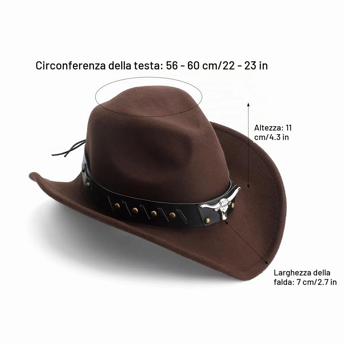 HENGBIRD Marrone Cappello Cowboy Donna,Cappello Uomo,Cappello Donna,con Applicazione a Testa di Toro e Fascia Regolabile (56-60 cm) per Giardinaggio e Feste a Tema,gita al Mare
