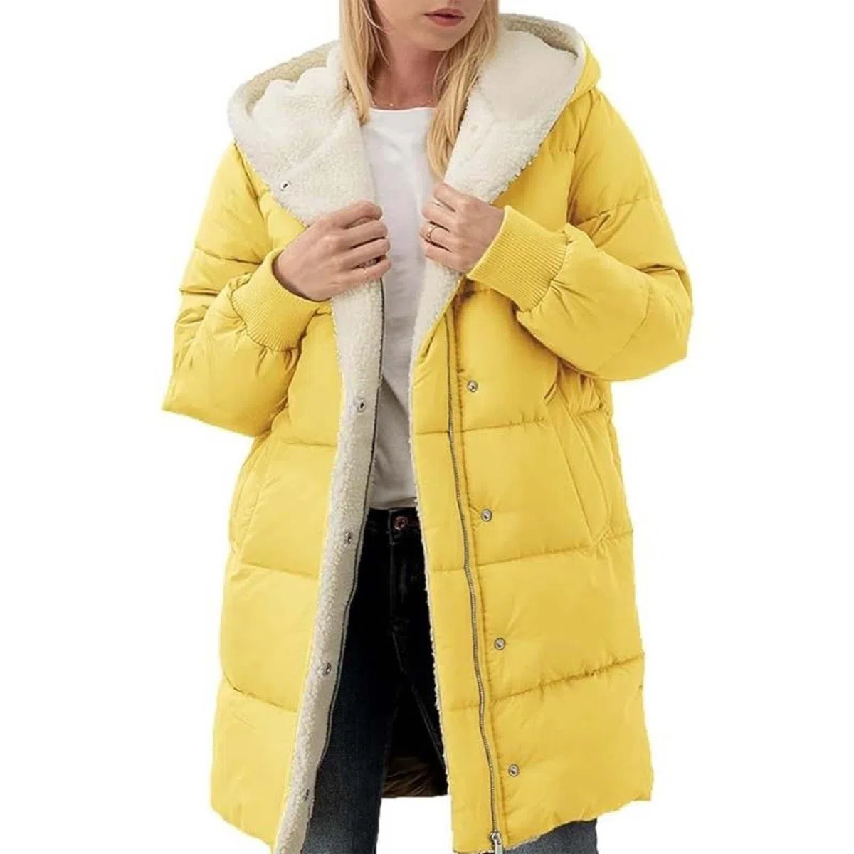 Piumino da donna, lungo, invernale, in pile, da donna, con cappuccio, per attività all'aperto, invernale, con calda imbottitura, con chiusura lampo, morbido, in tinta unita, per le mezze stagioni