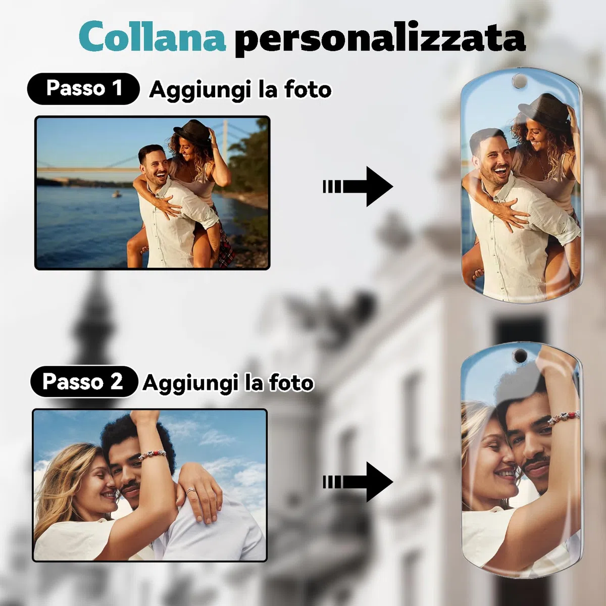 AAQ collana con foto personalizzata - Collana personalizzata con foto e testo per uomo e donna, Regalo donna uomo personalizzato per compleanno e Natale