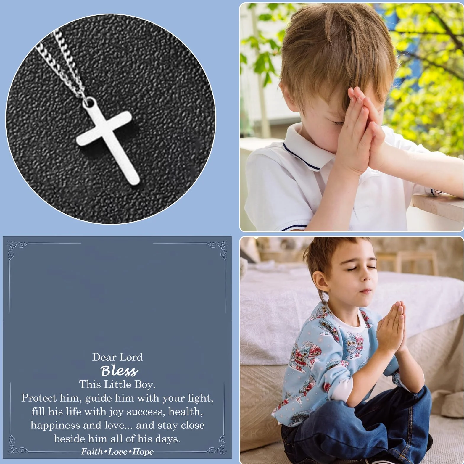 Regalo di battesimo per ragazzo, collana con croce, regalo per comunione, cresima, battesimo, per ragazzi, catena in argento con ciondolo a forma di croce per figlio, nipote, Natale, Pasqua
